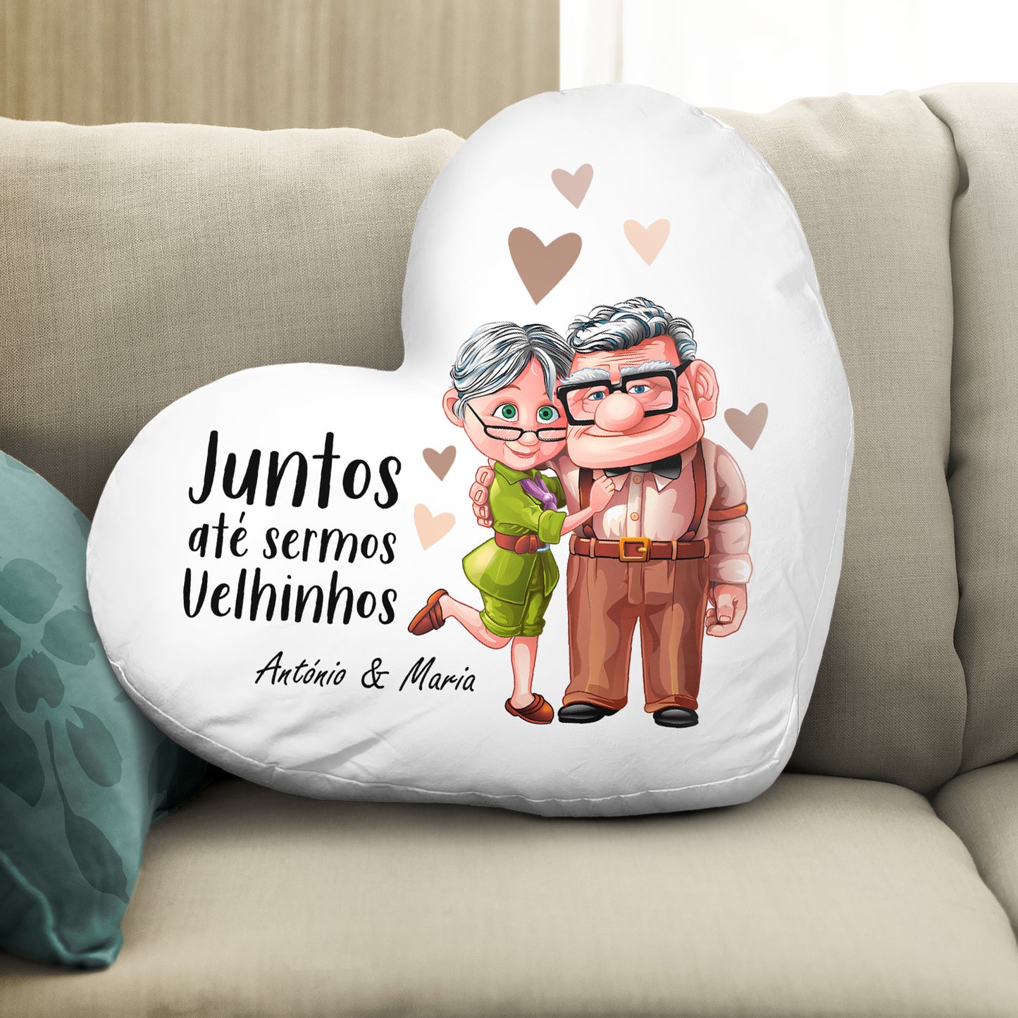 Almofada coração "Juntos até sermos velhinhos"