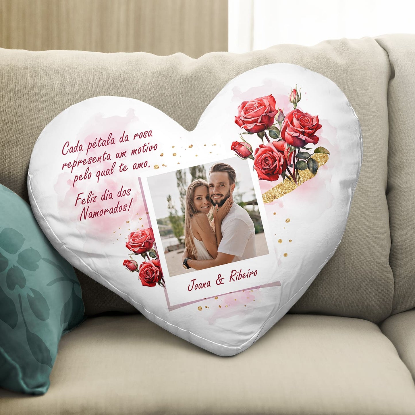 Almofada coração "Bouquet de Rosas"