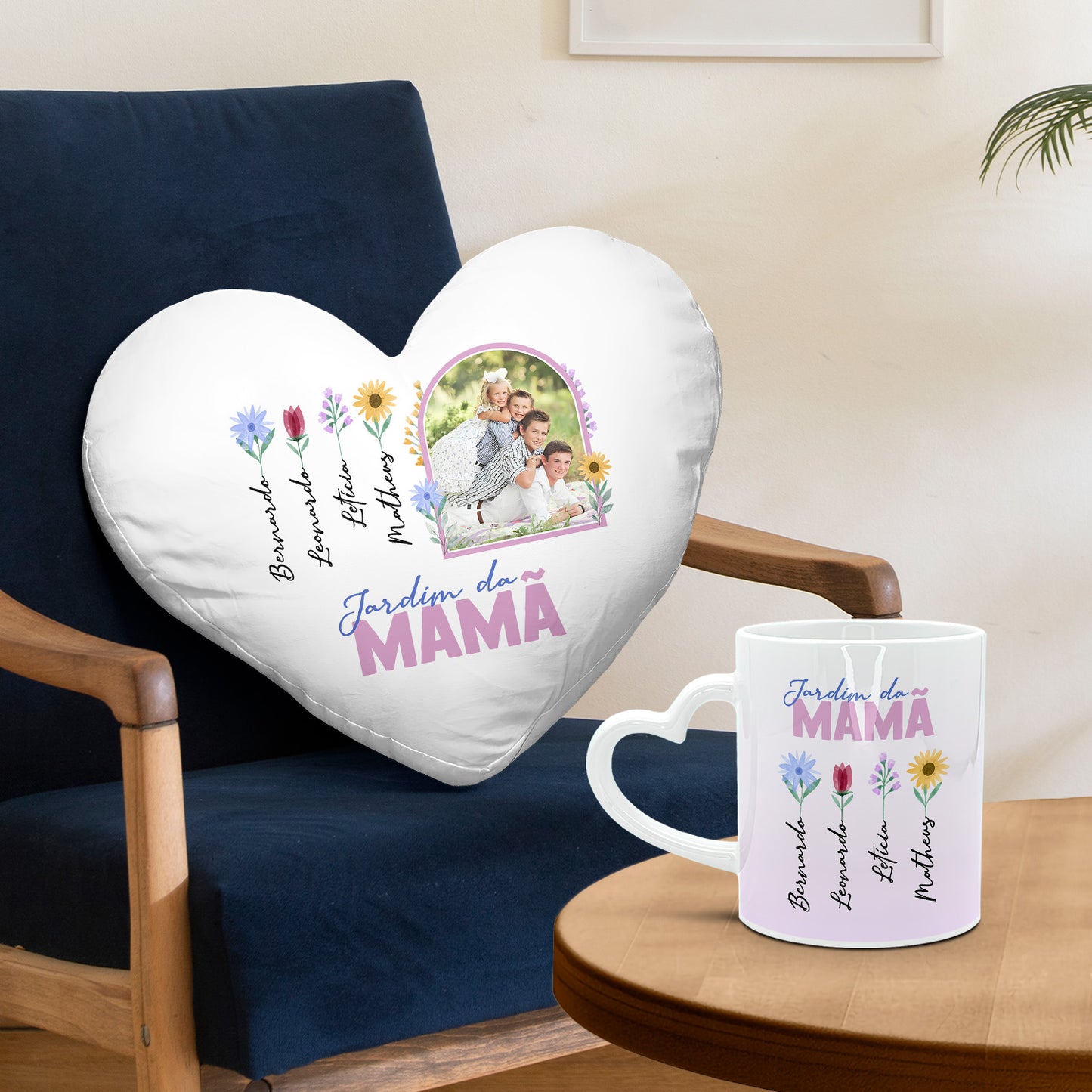 Almofada coração e/ou Caneca pega coração "Jardim"