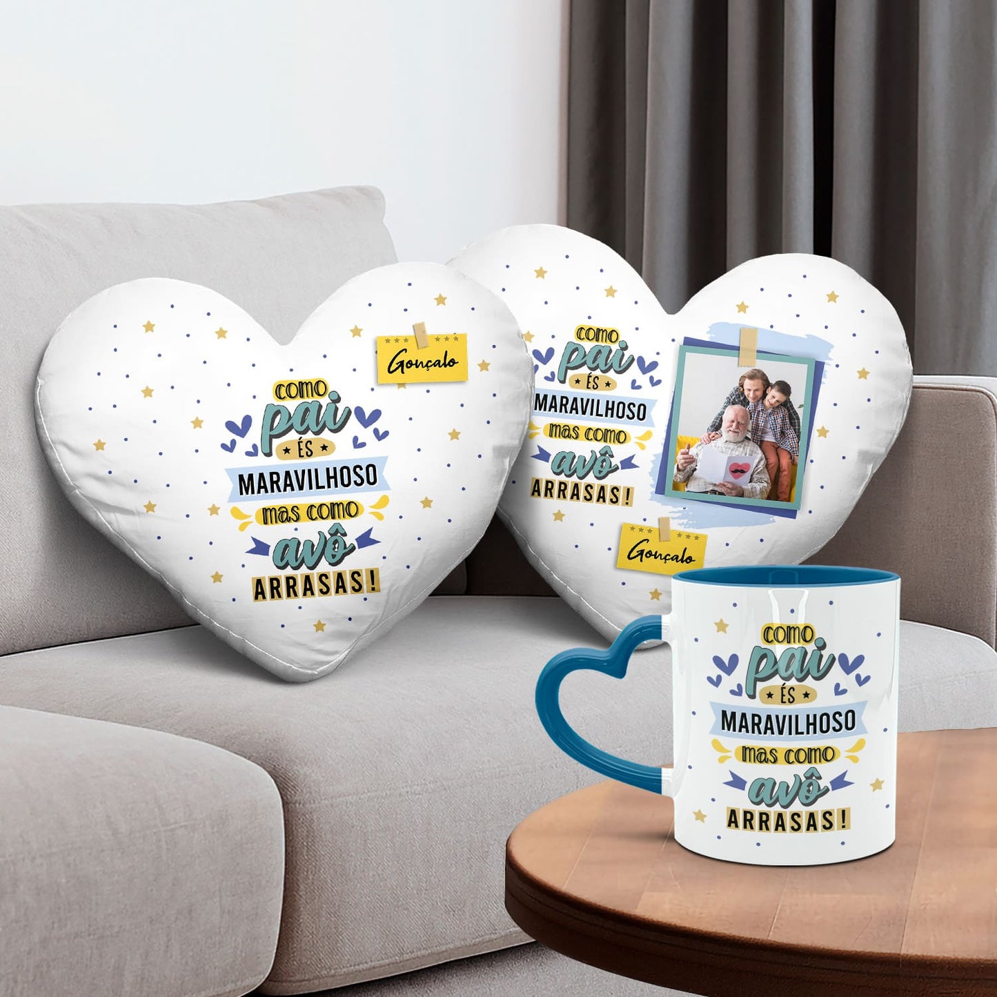 Almofada coração e/ou Caneca pega coração "Como Avô-Avó Arrasas"