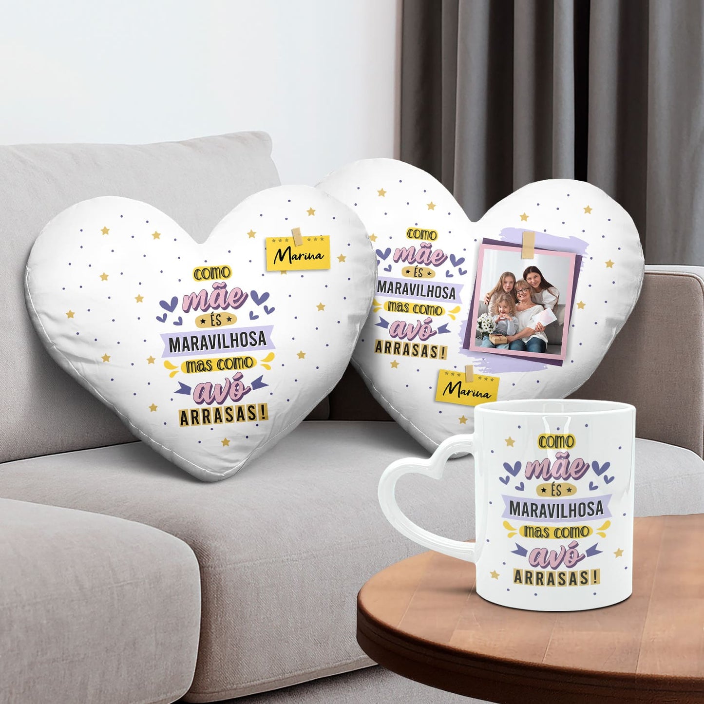 Almofada coração e/ou Caneca pega coração "Como Avô-Avó Arrasas"