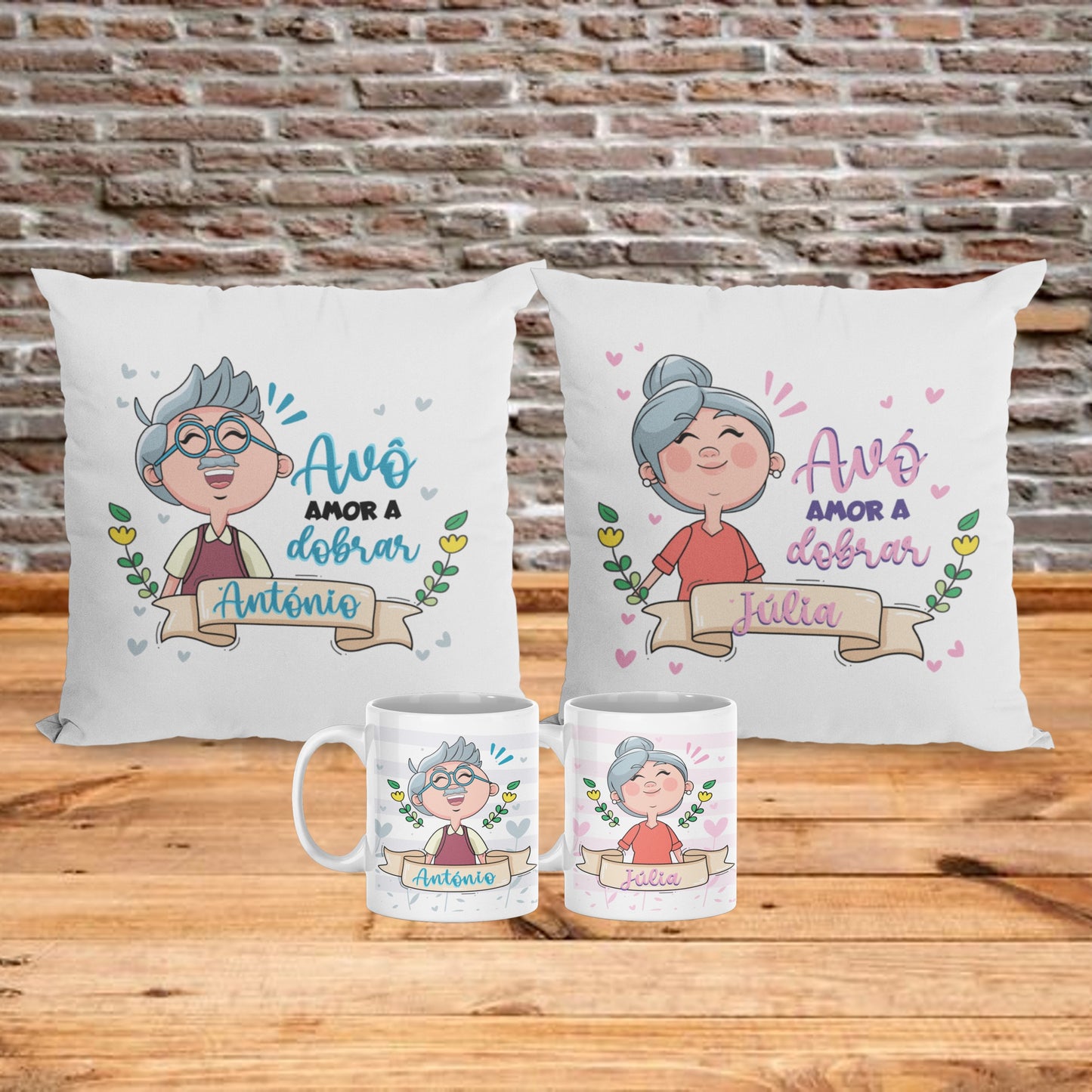 Almofada e/ou Caneca "Avó / Avô - Amor a dobrar"