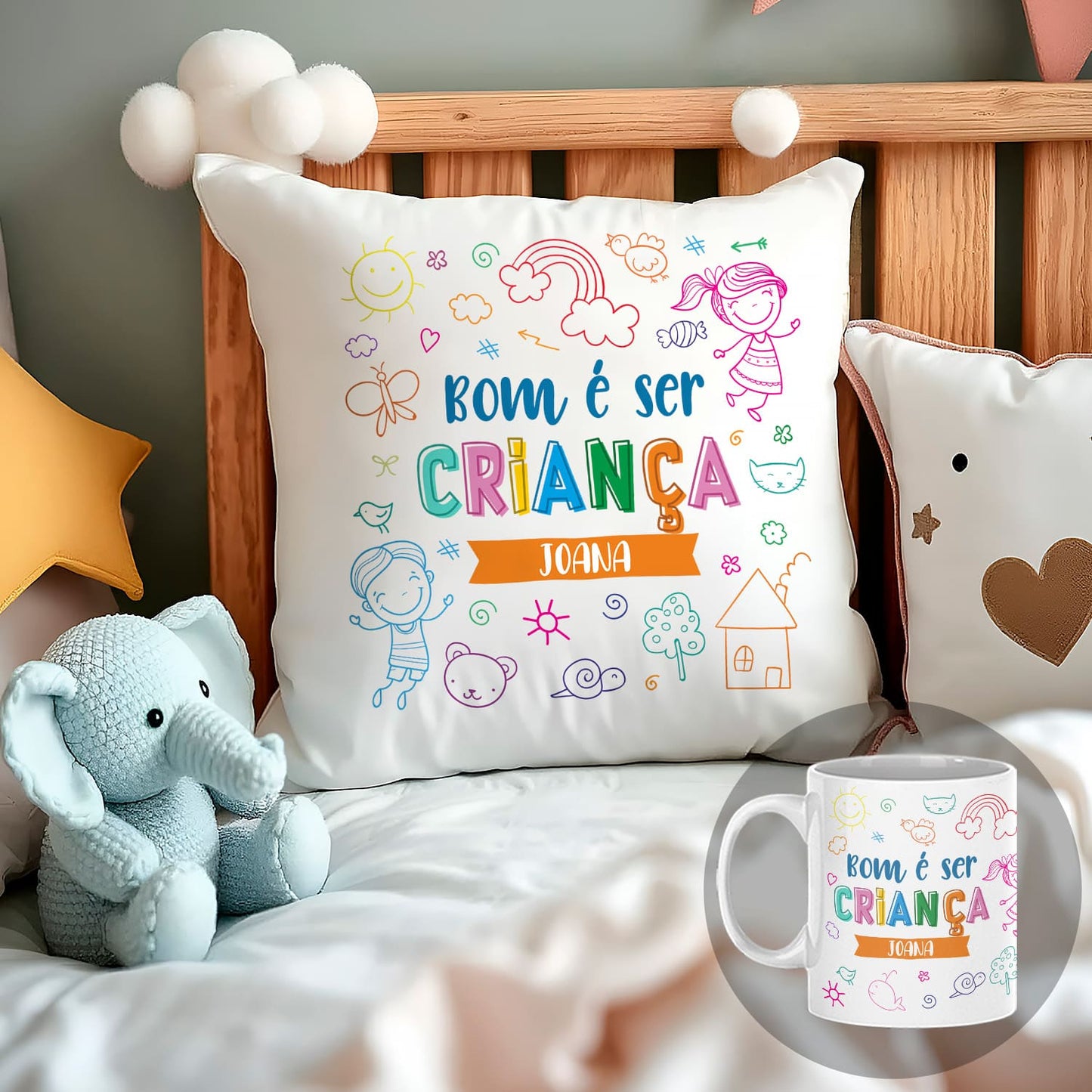 Almofada e/ou Caneca "Bom é ser criança"