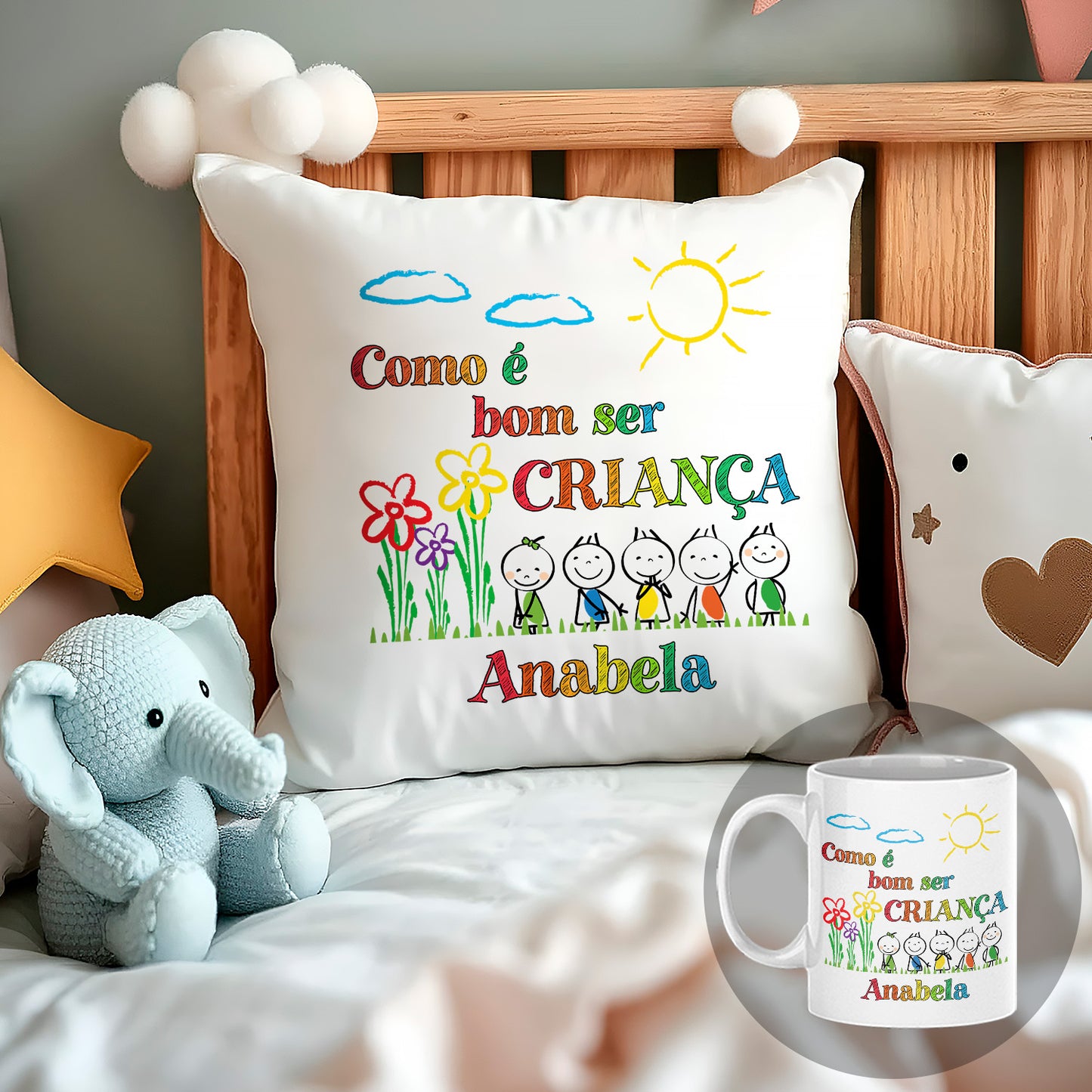Almofada e/ou Caneca "Como é bom ser criança"