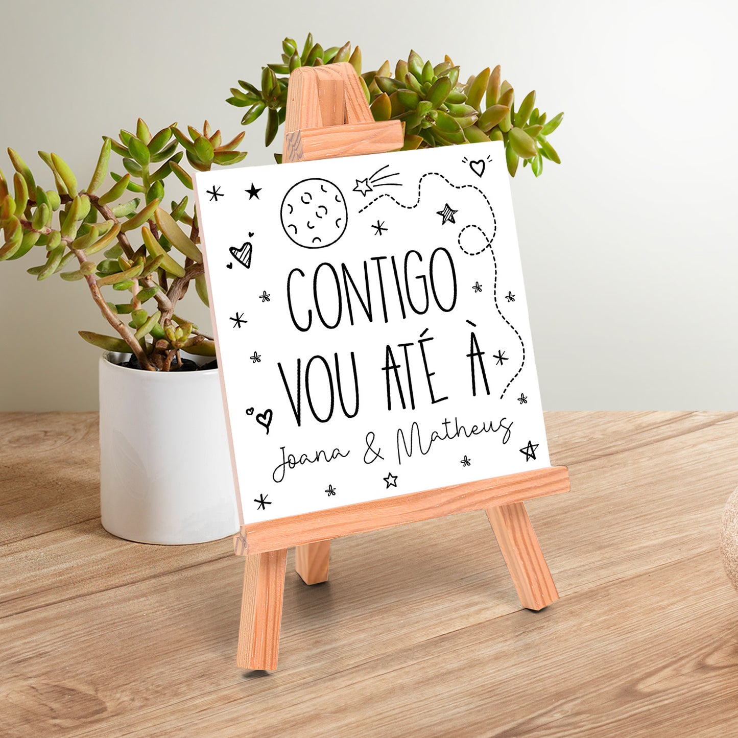 Azulejo "Contigo vou até à lua"