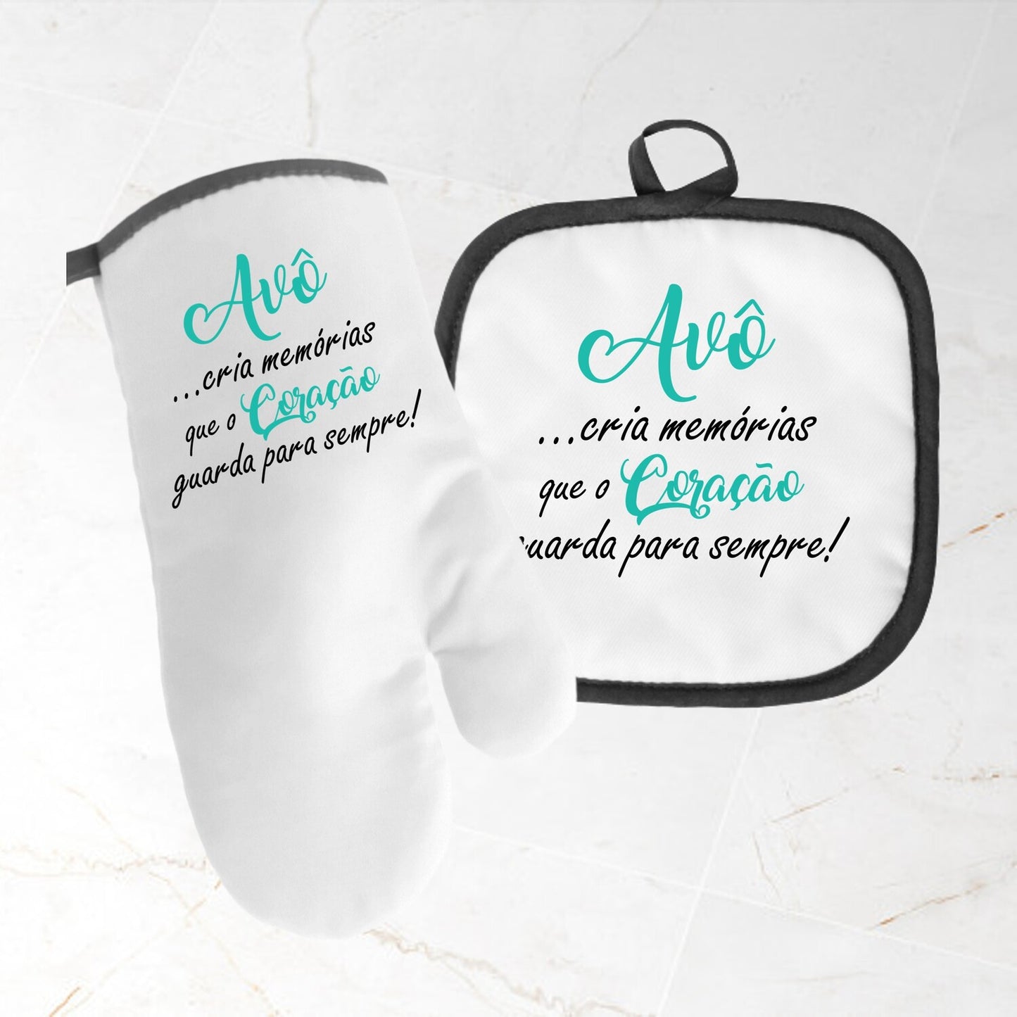 Avental e/ou Luva+Pega "Memórias que o coração guarda para sempre"