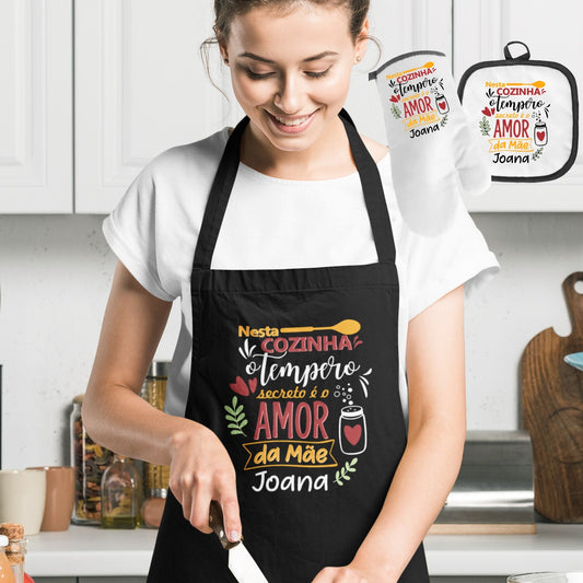 Avental e/ou Luva+Pega "O tempero secreto é o amor"