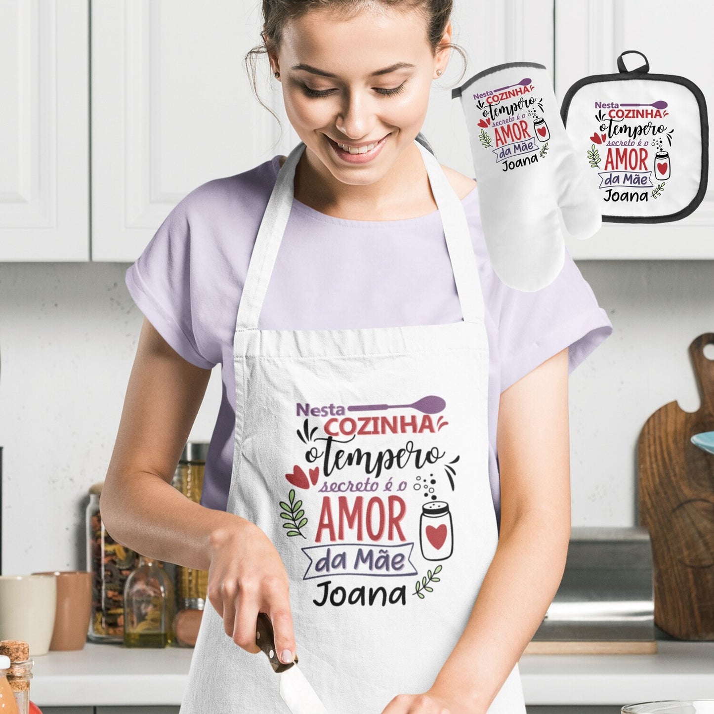 Avental e/ou Luva+Pega "O tempero secreto é o amor"