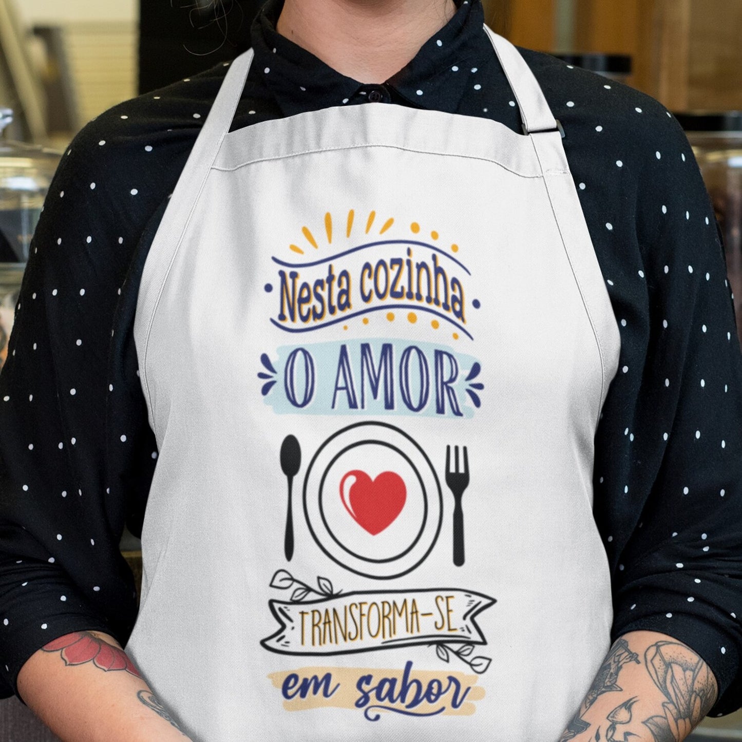 Avental e/ou Luva+Pega "O amor transforma-se em sabor"