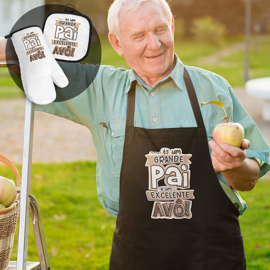 Avental e/ou Luva+Pega "Grande Pai/Mãe - Excelente Avô/Avó"