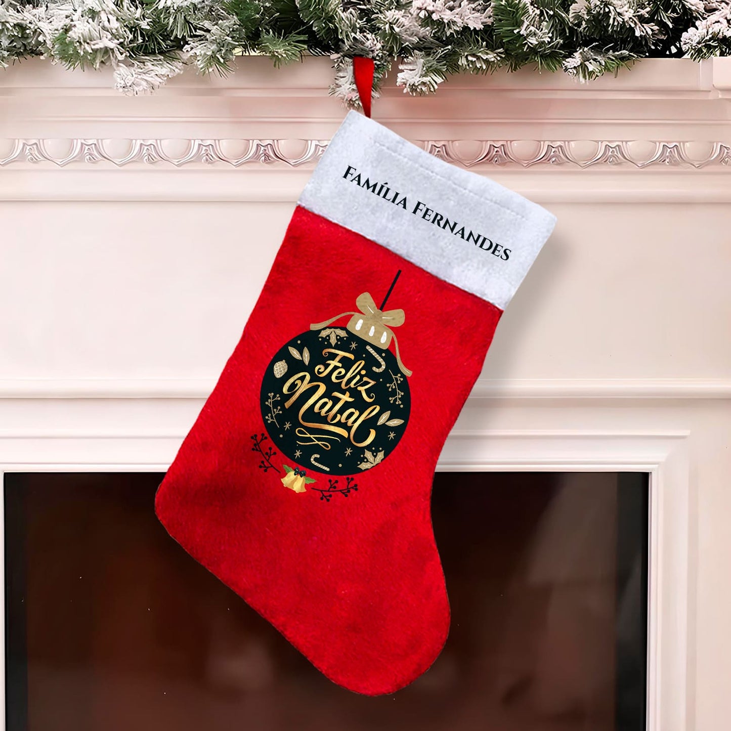 Bota de Natal "Feliz Natal Dourado"