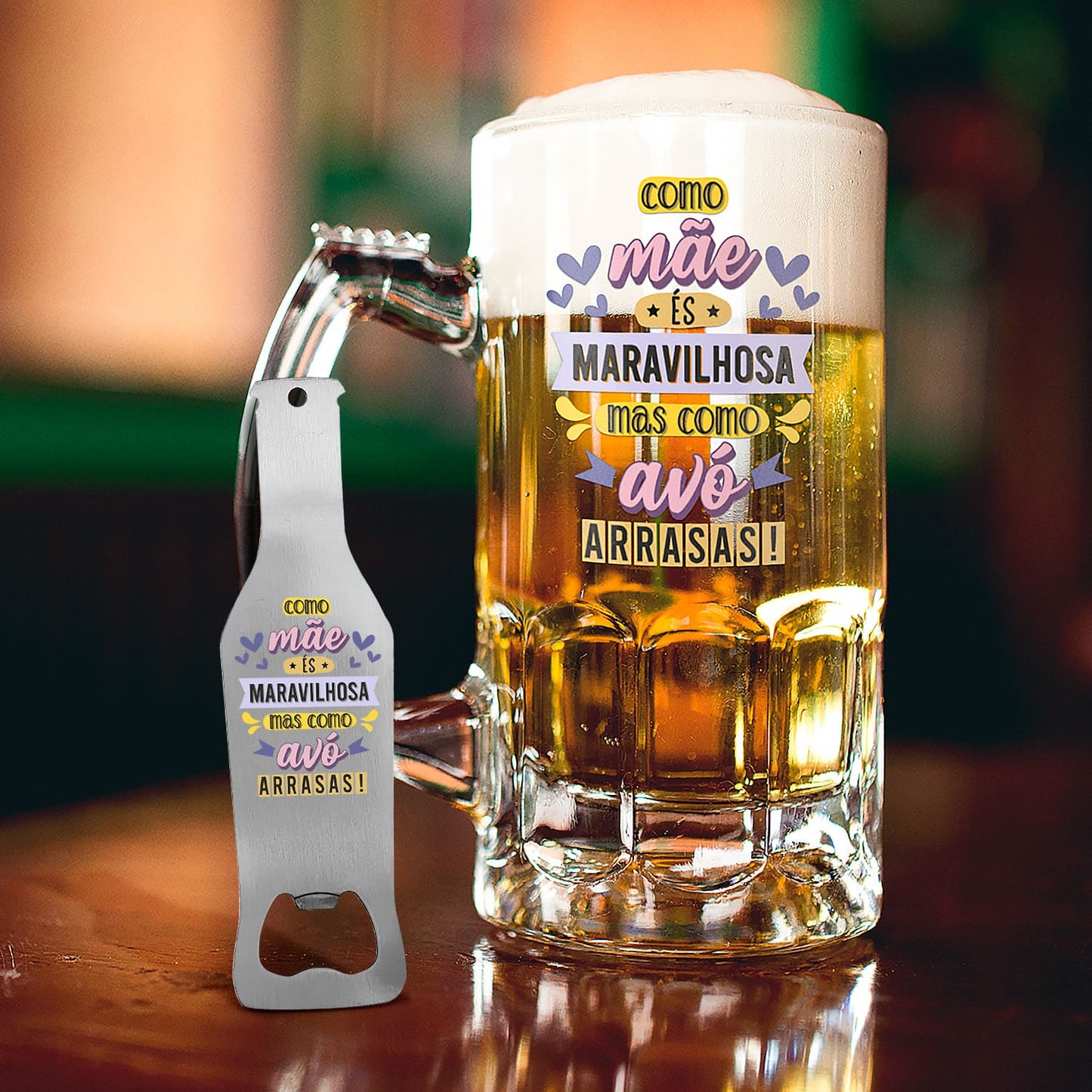 Caneca para Cerveja e/ou Abre-garrafas "Como Avô-Avó Arrasas"