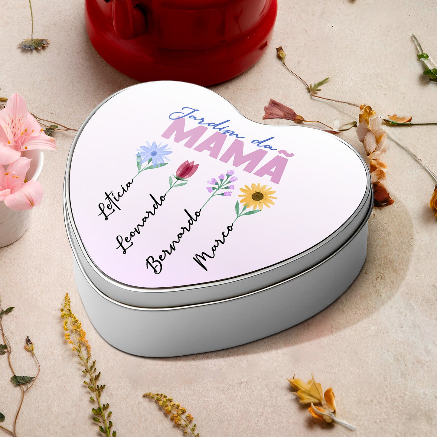 Caixa coração metálica "Jardim"