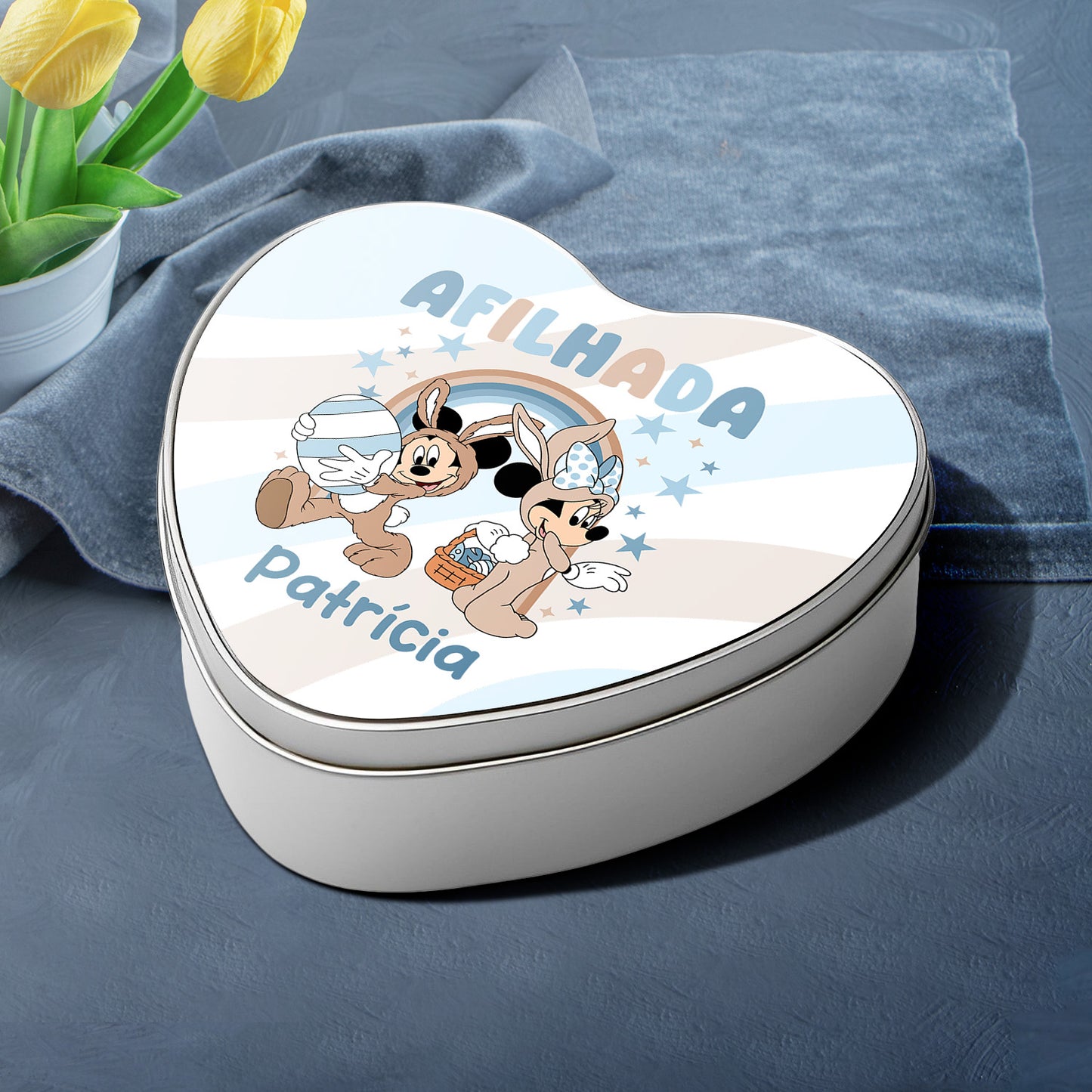 Caixa coração metálica "Páscoa Animada"