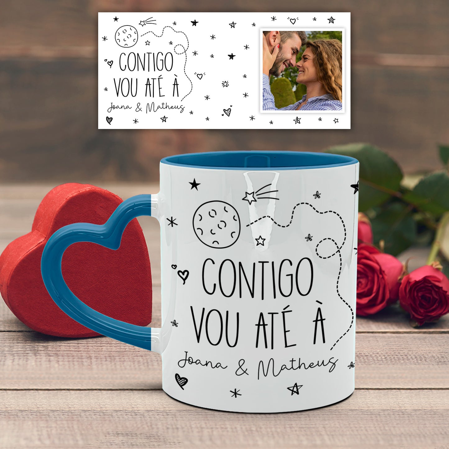 Caneca Pega Coração "Contigo vou até à lua"