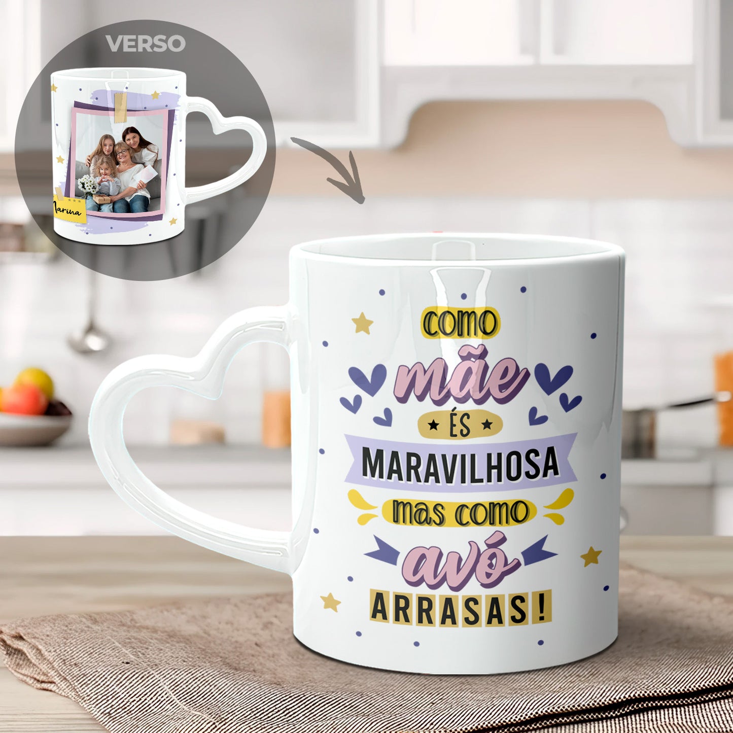 Caneca Pega Coração "Como Avô-Avó Arrasas"