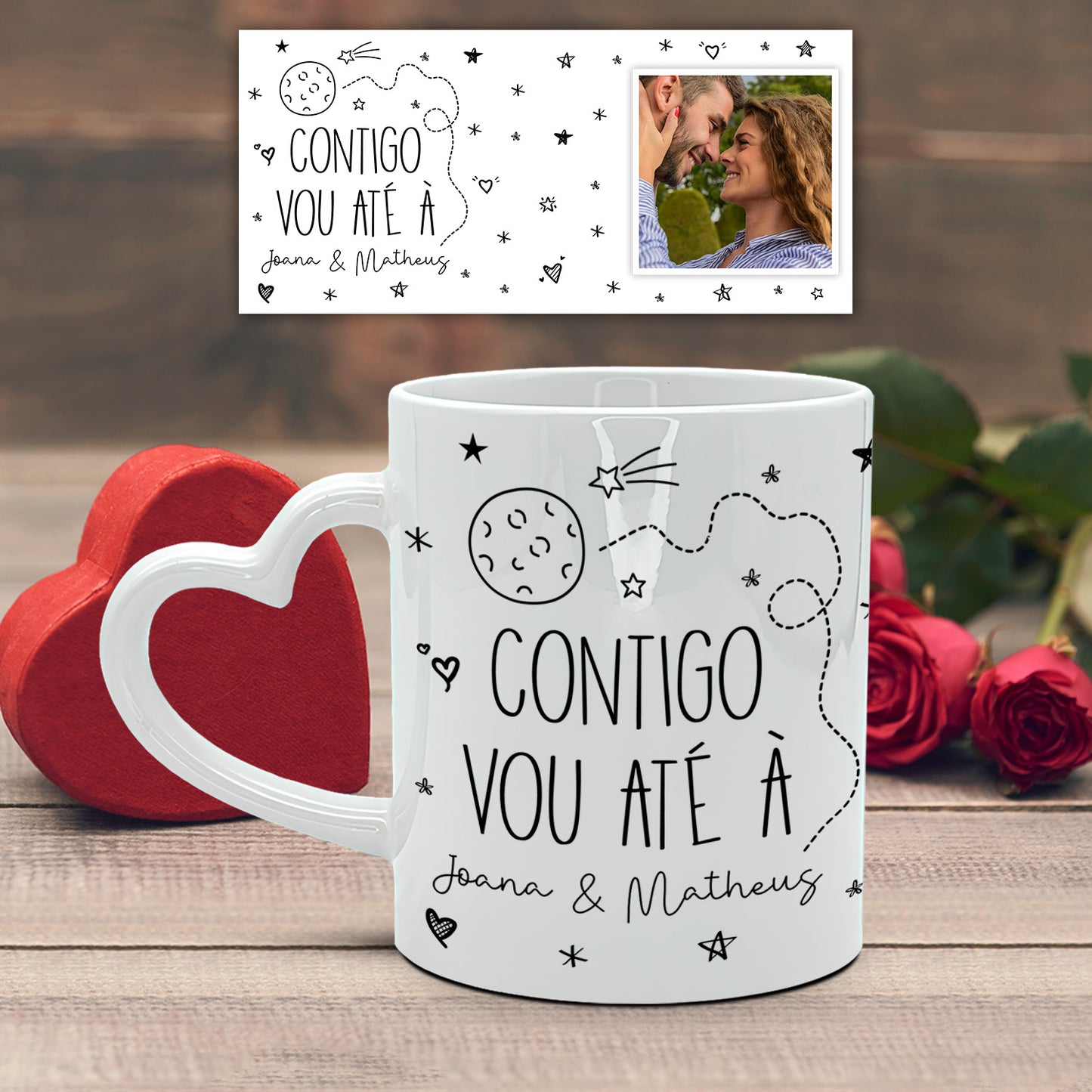 Caneca Pega Coração "Contigo vou até à lua"