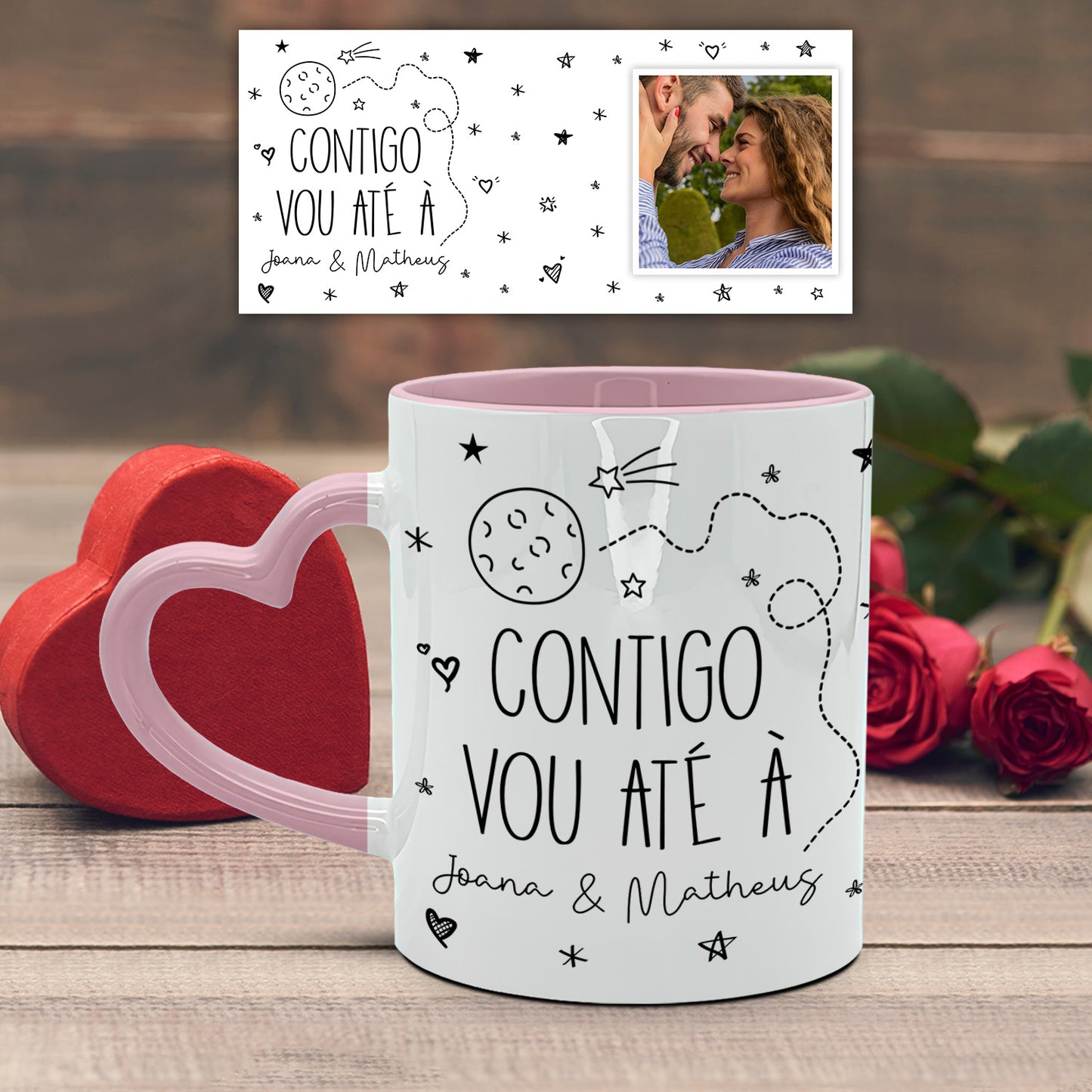 Caneca Pega Coração "Contigo vou até à lua"