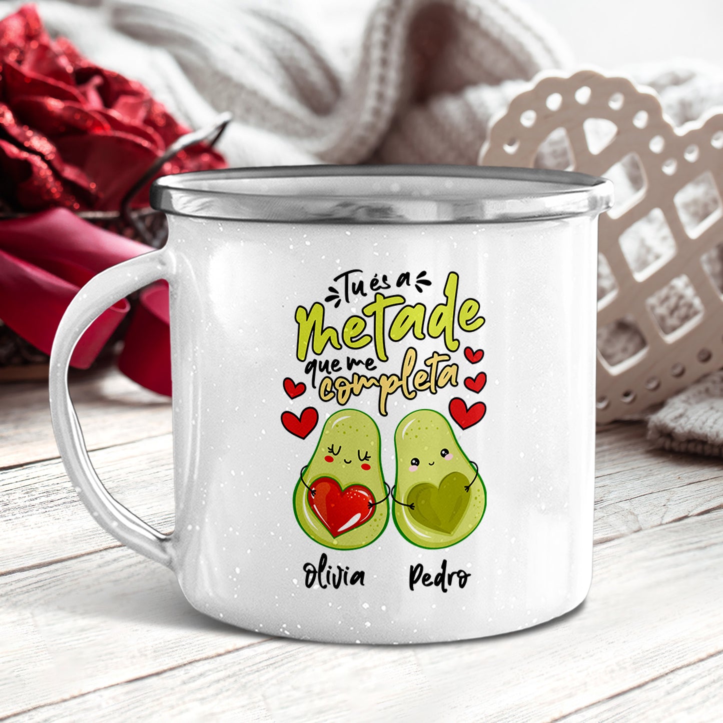 Caneca(s) de Esmalte "Tu és a metade que me completa"