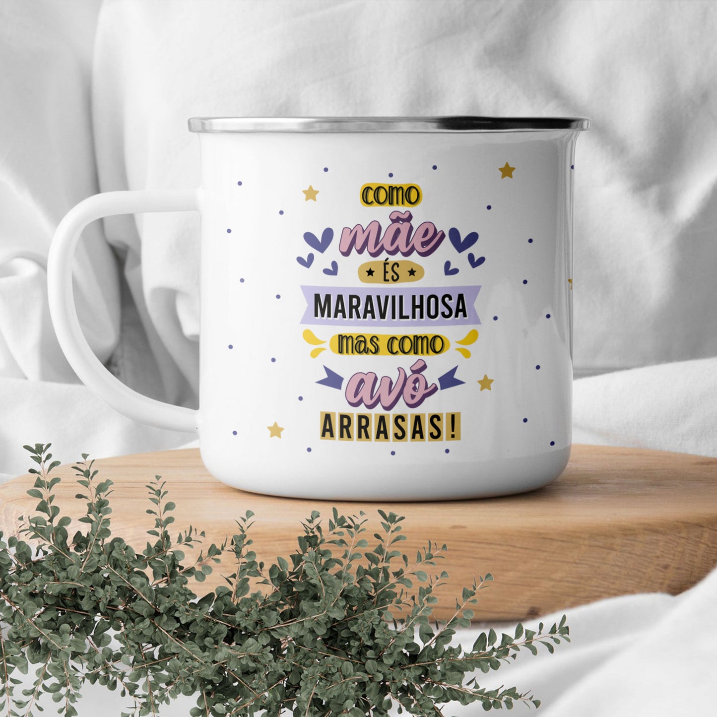 Caneca de Esmalte "Como Avô-Avó Arrasas"