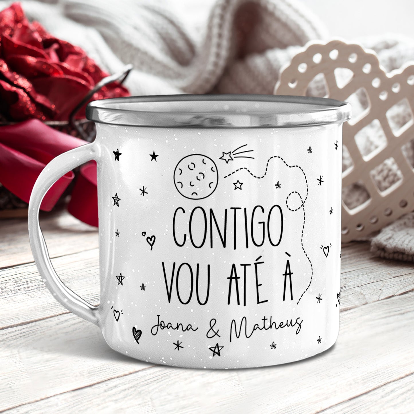 Caneca de Esmalte "Contigo vou até à lua"