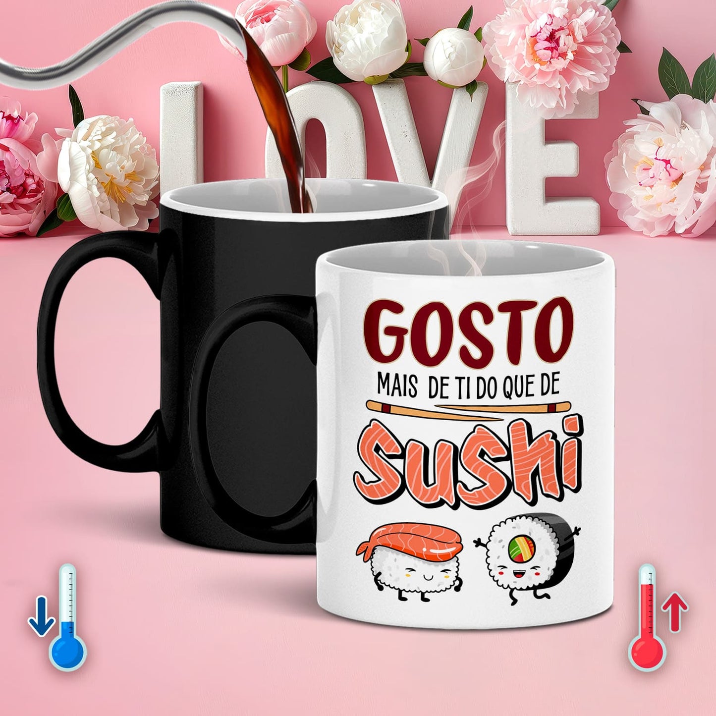 Caneca mágica "Gosto mais de ti do que de sushi"