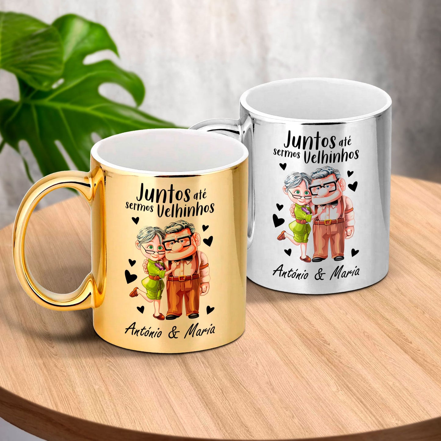 Caneca(s) cromada(s) "Juntos até sermos velhinhos"
