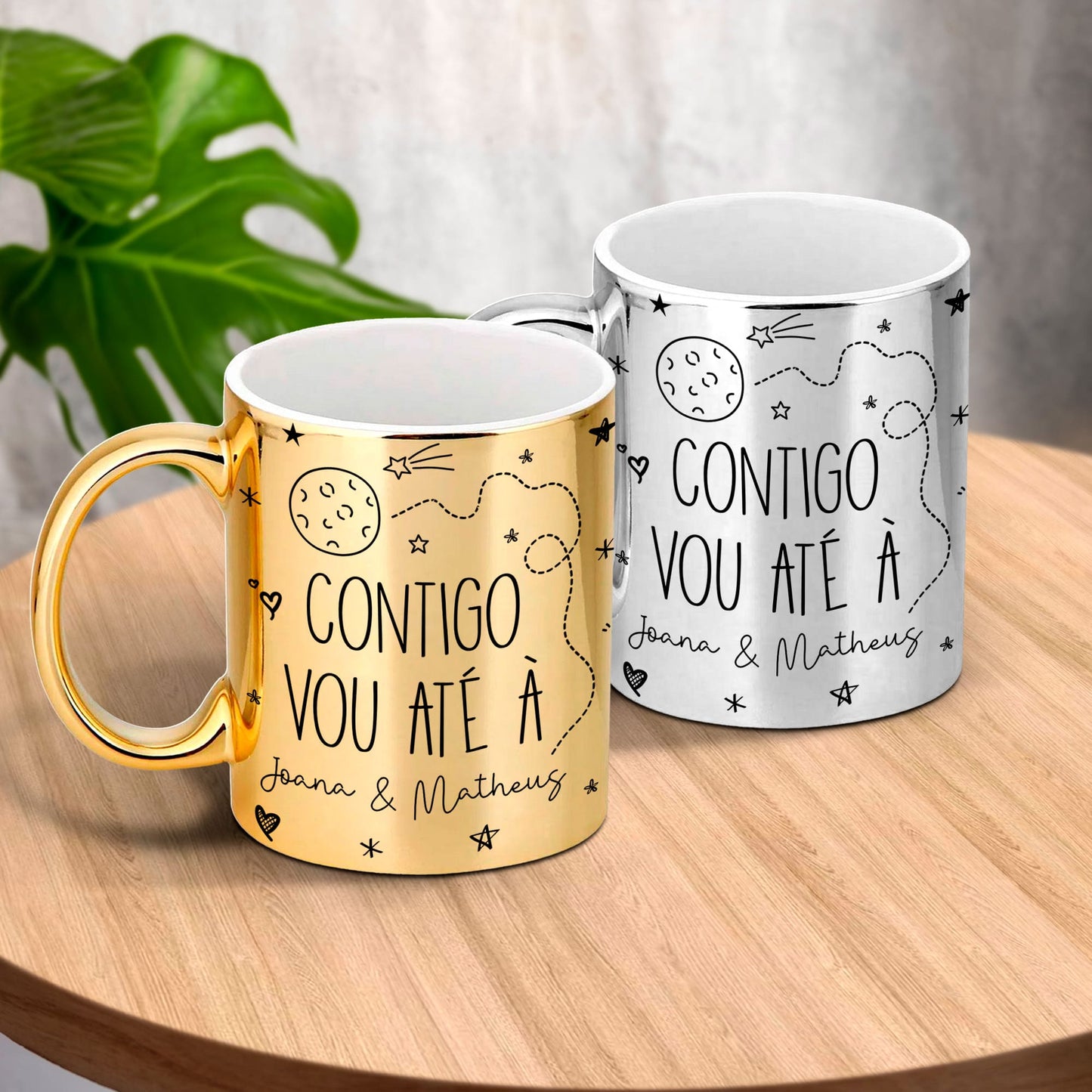 Caneca(s) cromada(s) "Contigo vou até à lua"