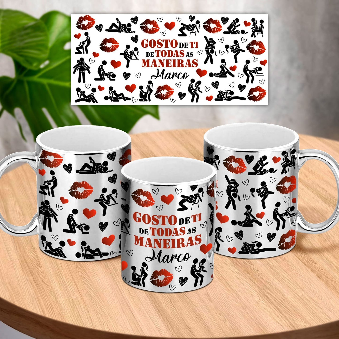 Caneca cromada "Gosto de ti de todas as maneiras"
