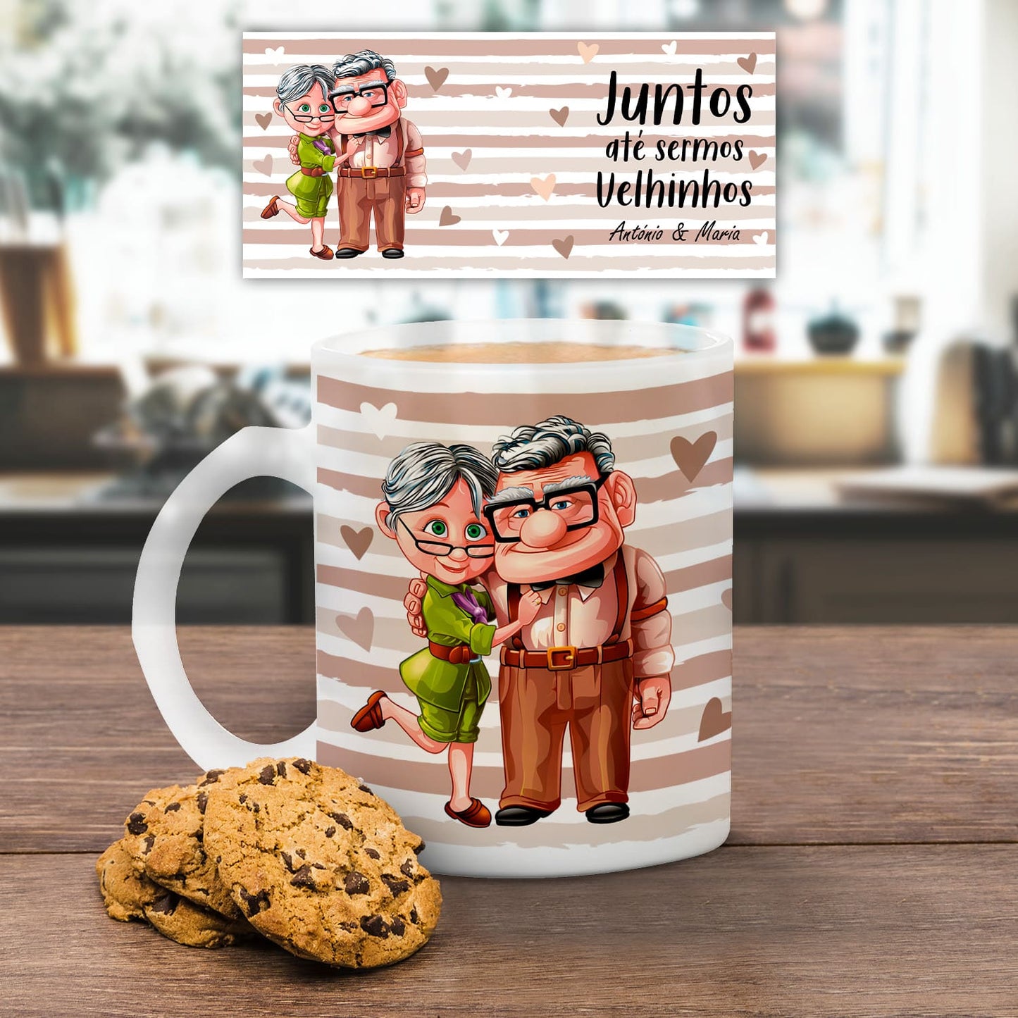 Caneca de vidro "Juntos até sermos velhinhos"