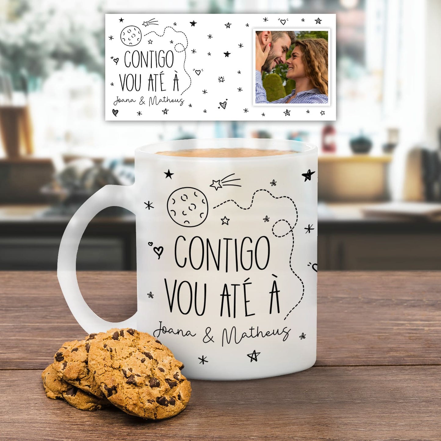 Caneca de vidro "Contigo vou até à lua"
