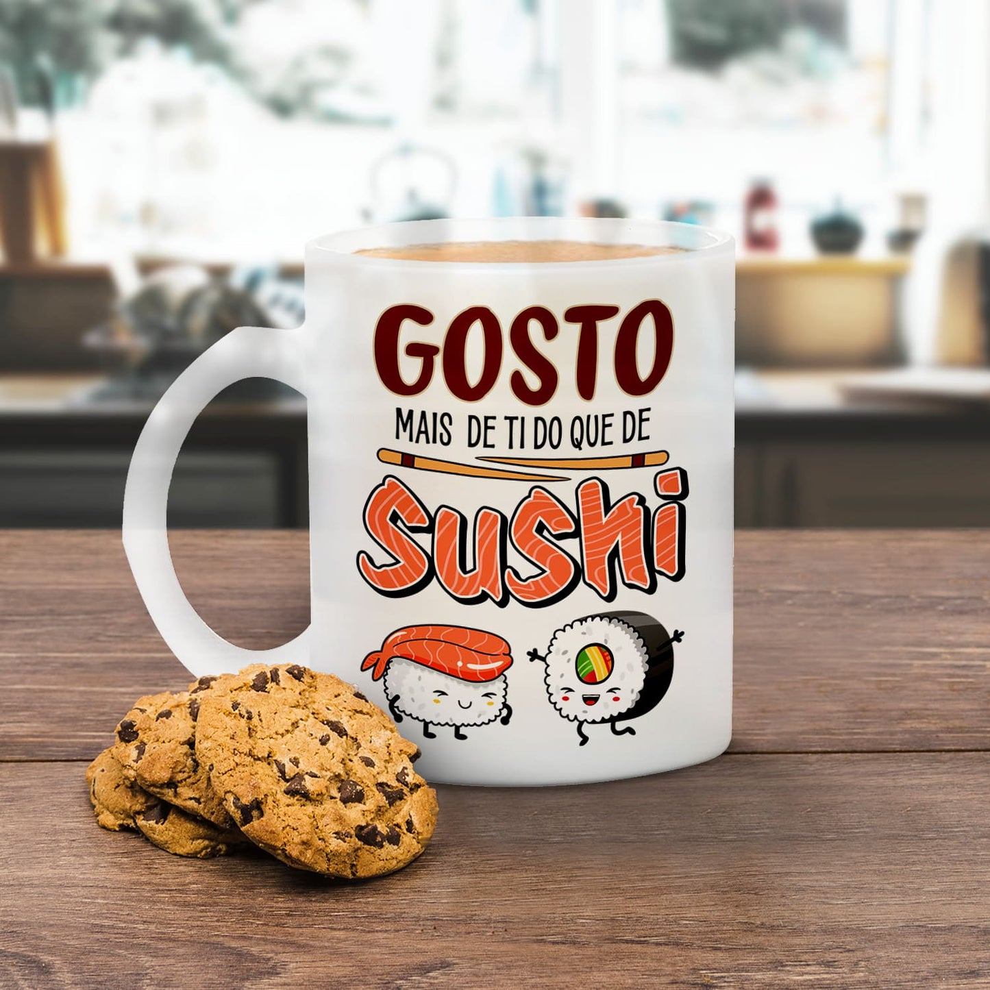Caneca de vidro "Gosto mais de ti do que de sushi"