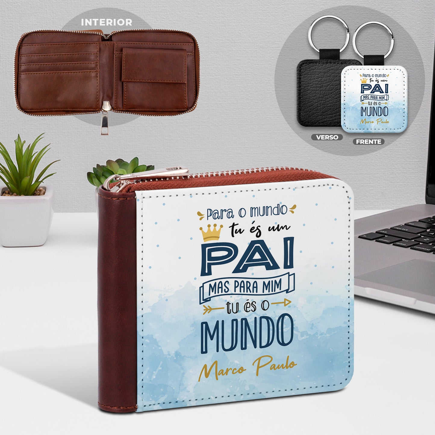 Carteira de homem e/ou Porta-chaves "Tu és o mundo"