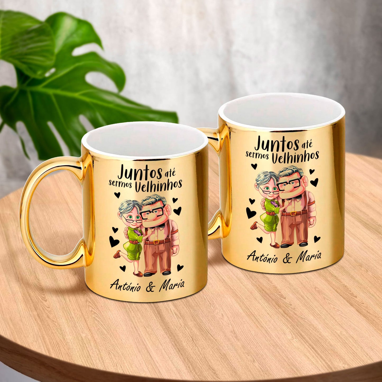Caneca(s) cromada(s) "Juntos até sermos velhinhos"