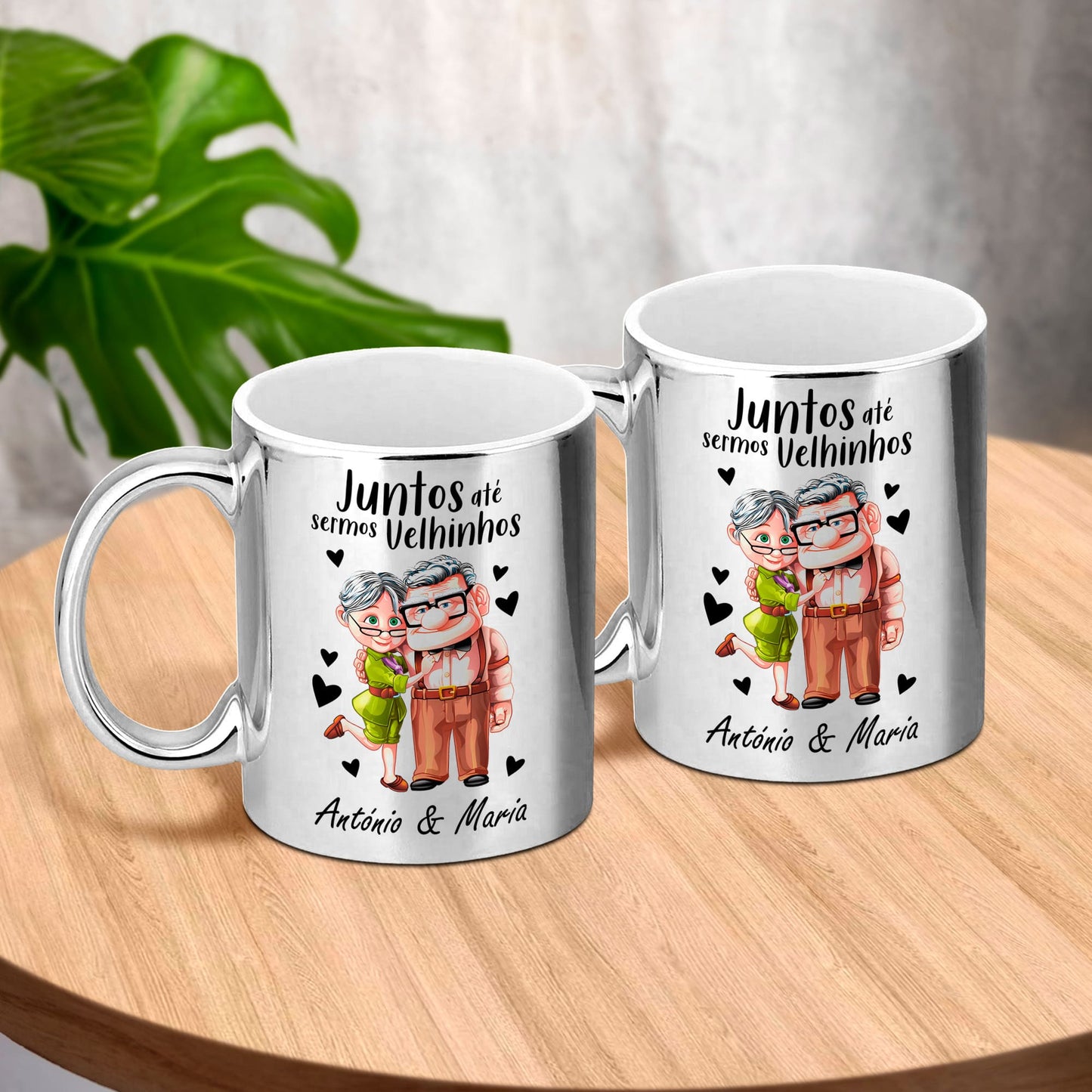 Caneca(s) cromada(s) "Juntos até sermos velhinhos"
