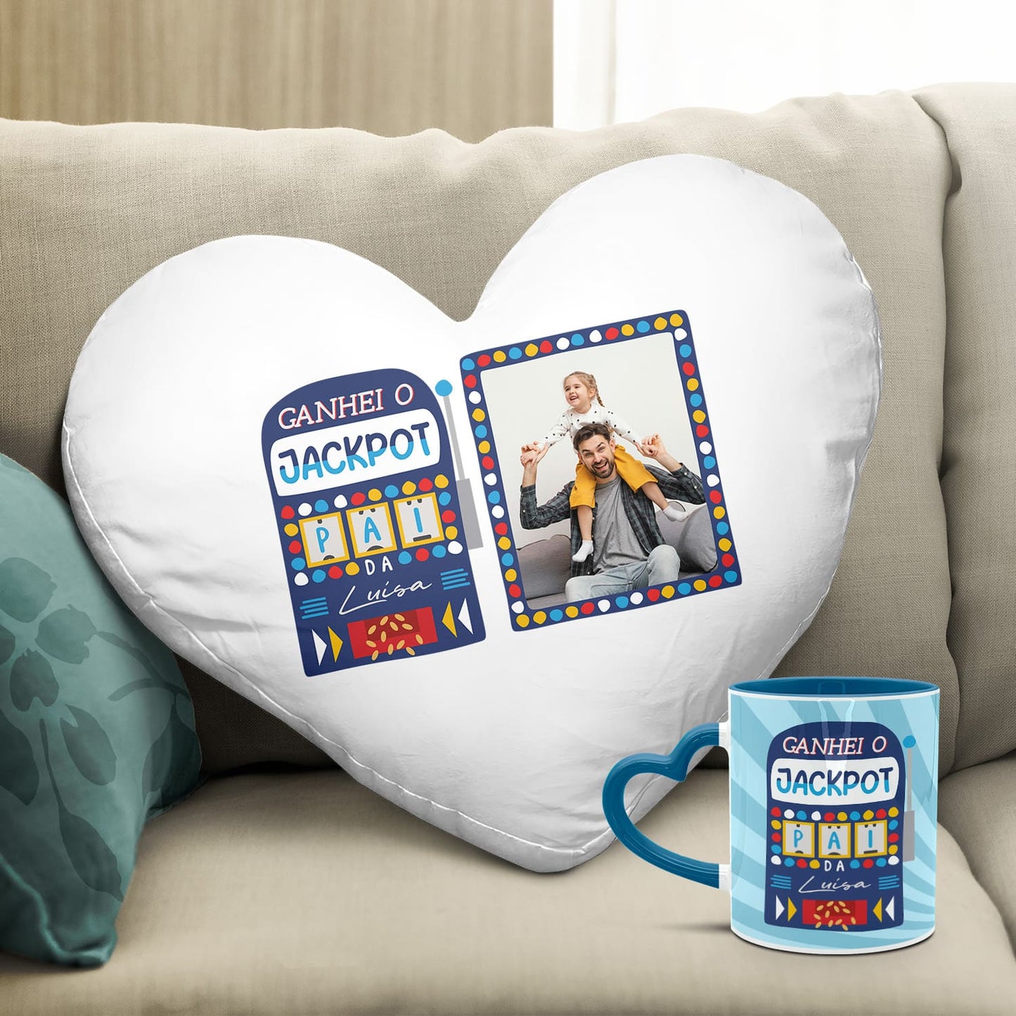 Almofada coração e/ou Caneca pega coração "JACKPOT"