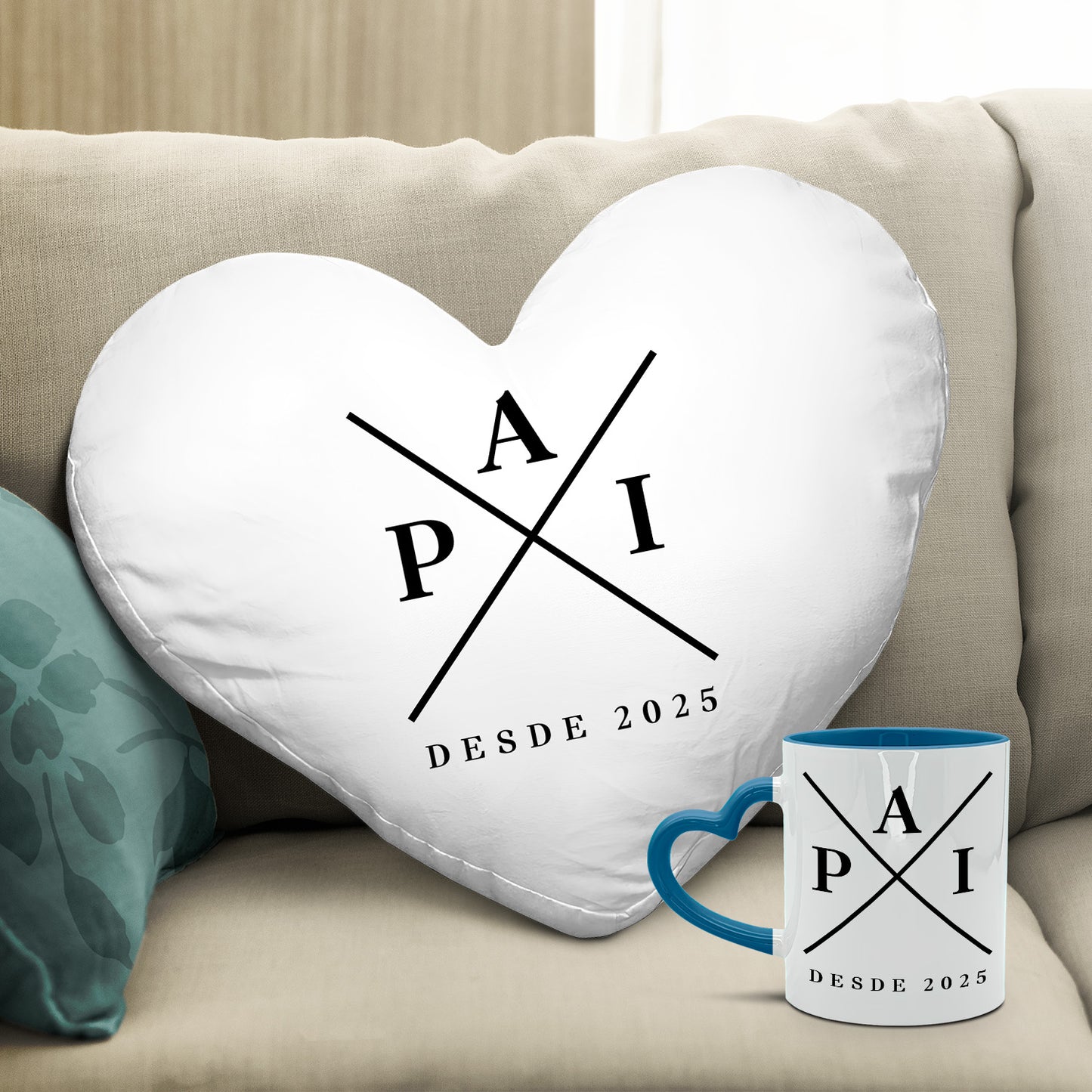 Almofada coração e/ou Caneca pega coração "P A I"