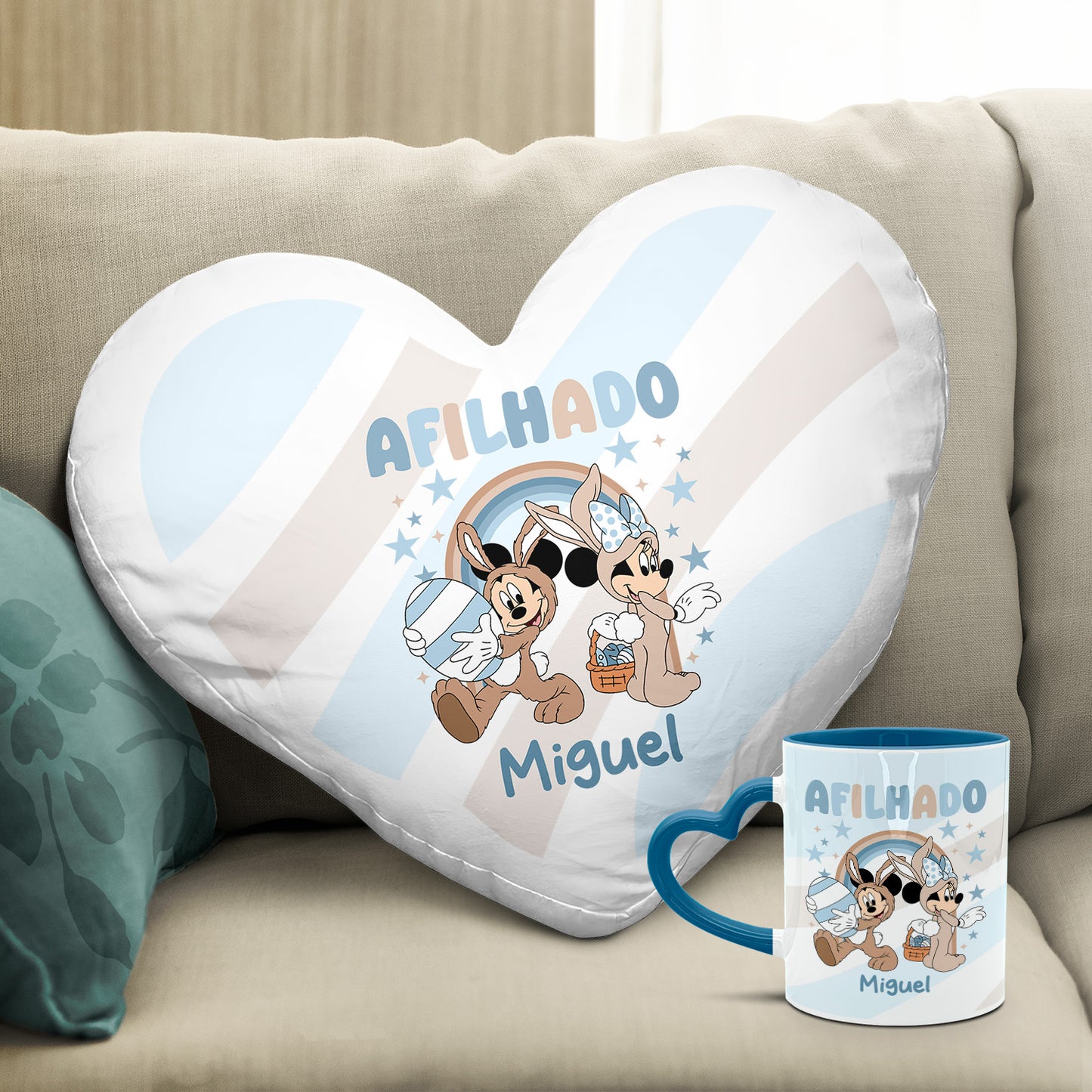 Almofada coração e/ou Caneca pega coração "Páscoa Animada"