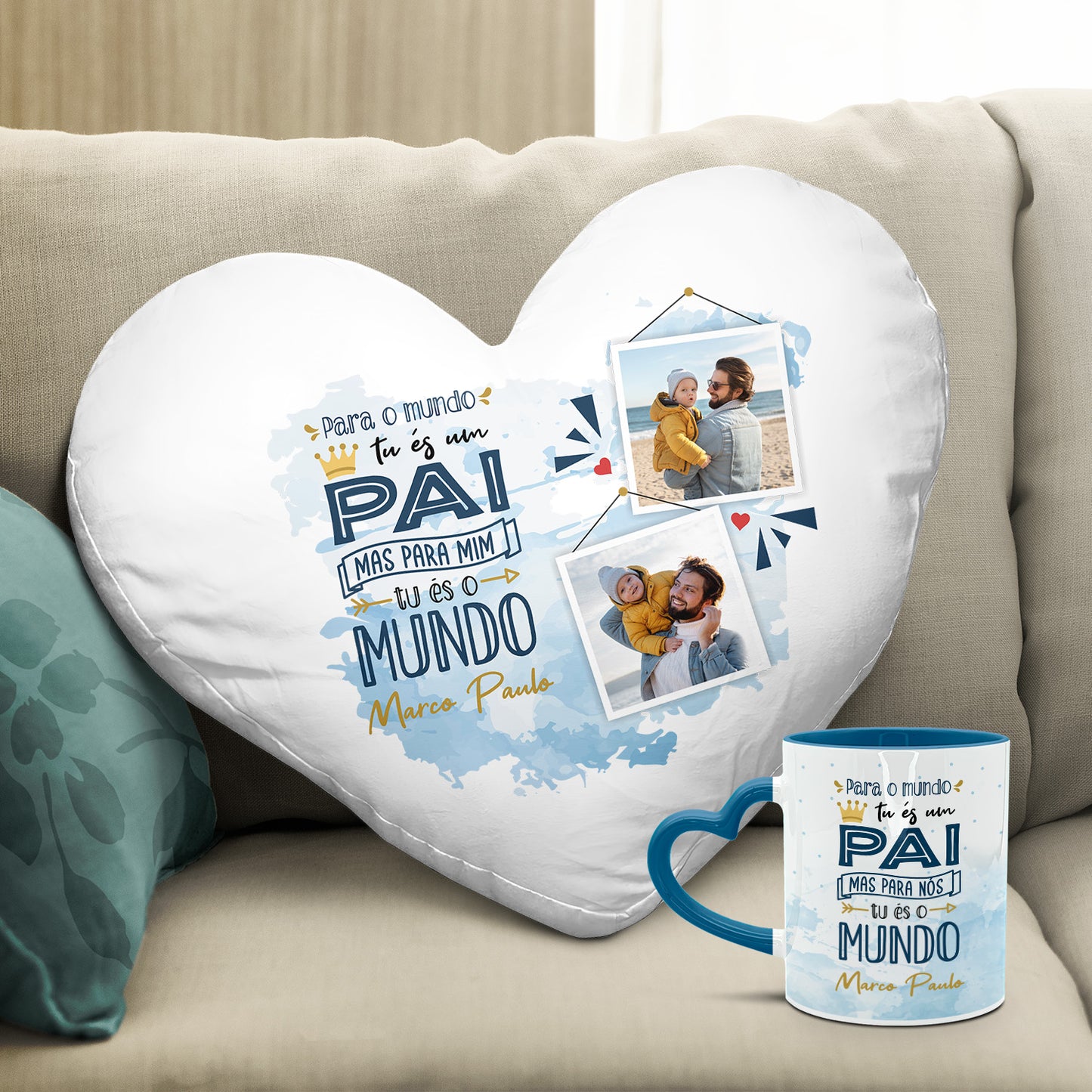 Almofada coração e/ou Caneca pega coração "Tu és o mundo"