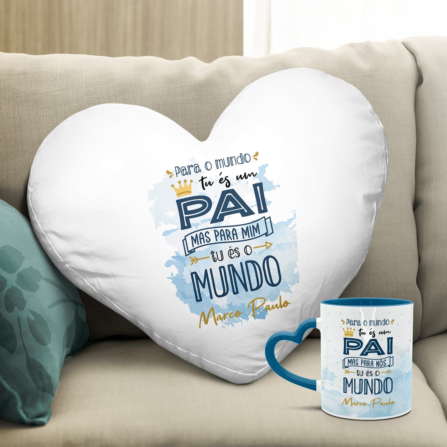 Almofada coração e/ou Caneca pega coração "Tu és o mundo"