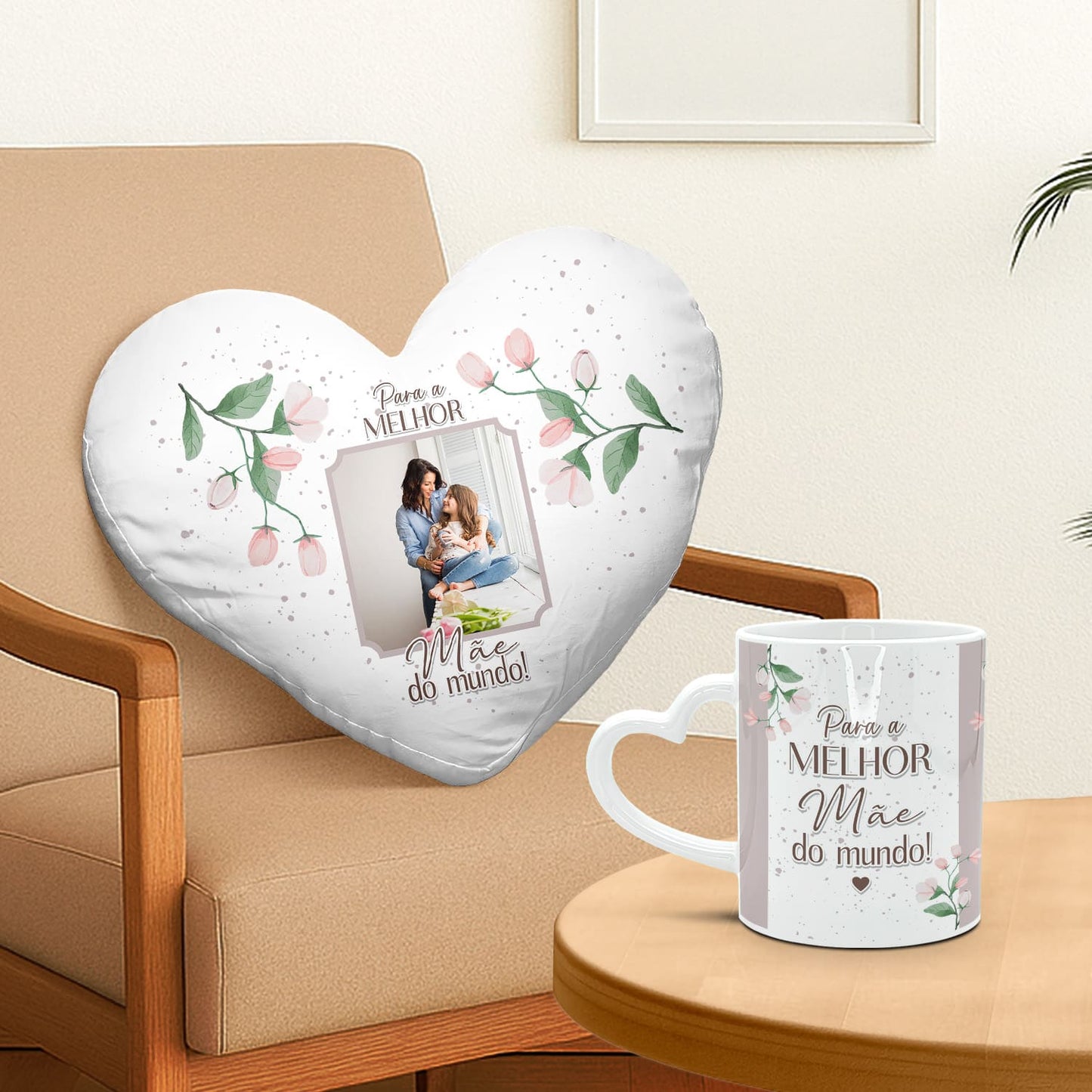 Almofada coração e/ou Caneca pega coração "Para a melhor do mundo!"