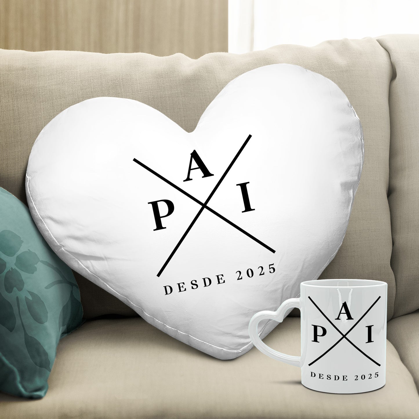 Almofada coração e/ou Caneca pega coração "P A I"