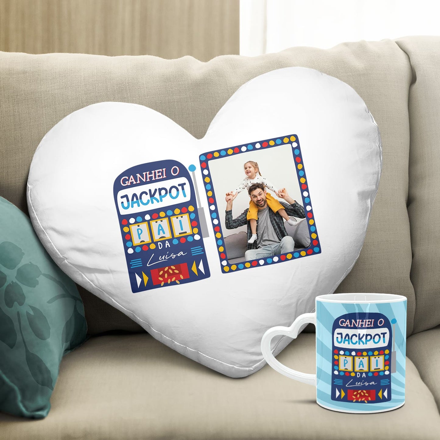Almofada coração e/ou Caneca pega coração "JACKPOT"