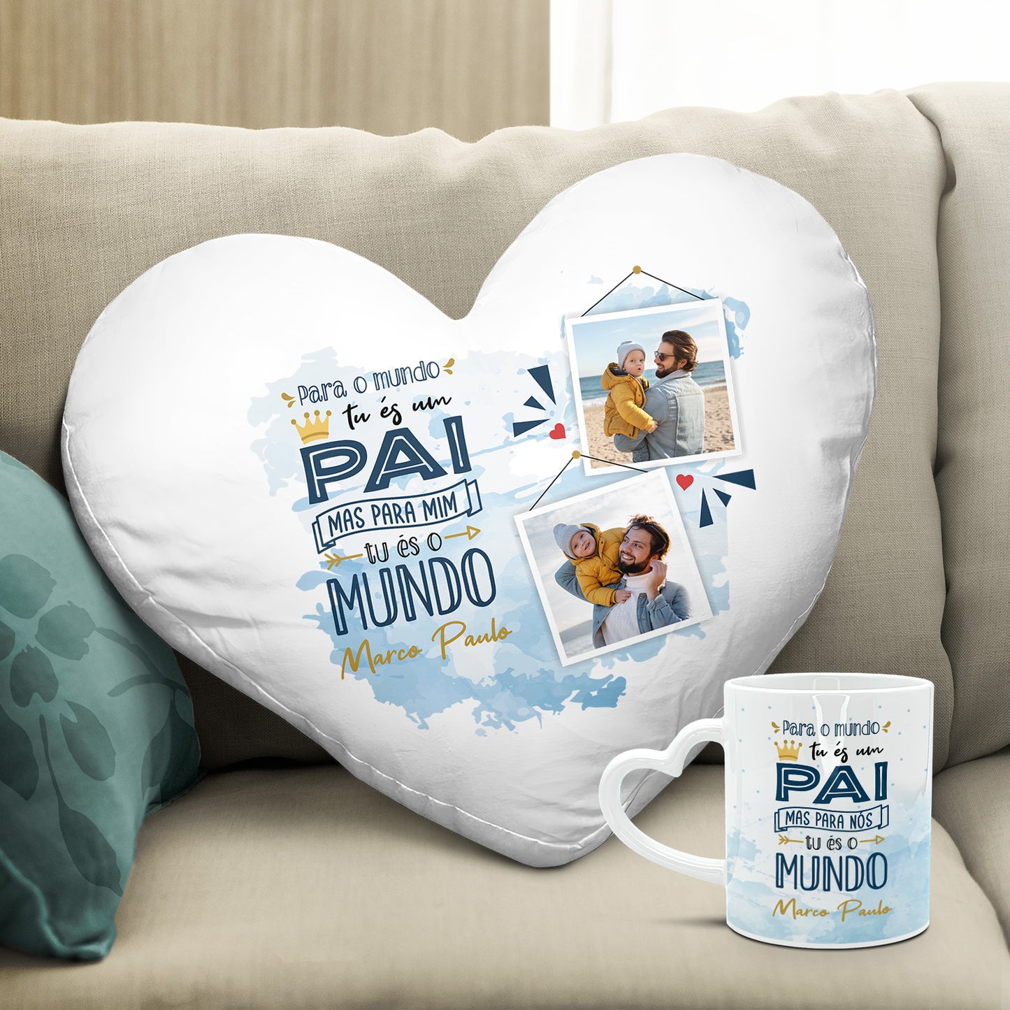 Almofada coração e/ou Caneca pega coração "Tu és o mundo"
