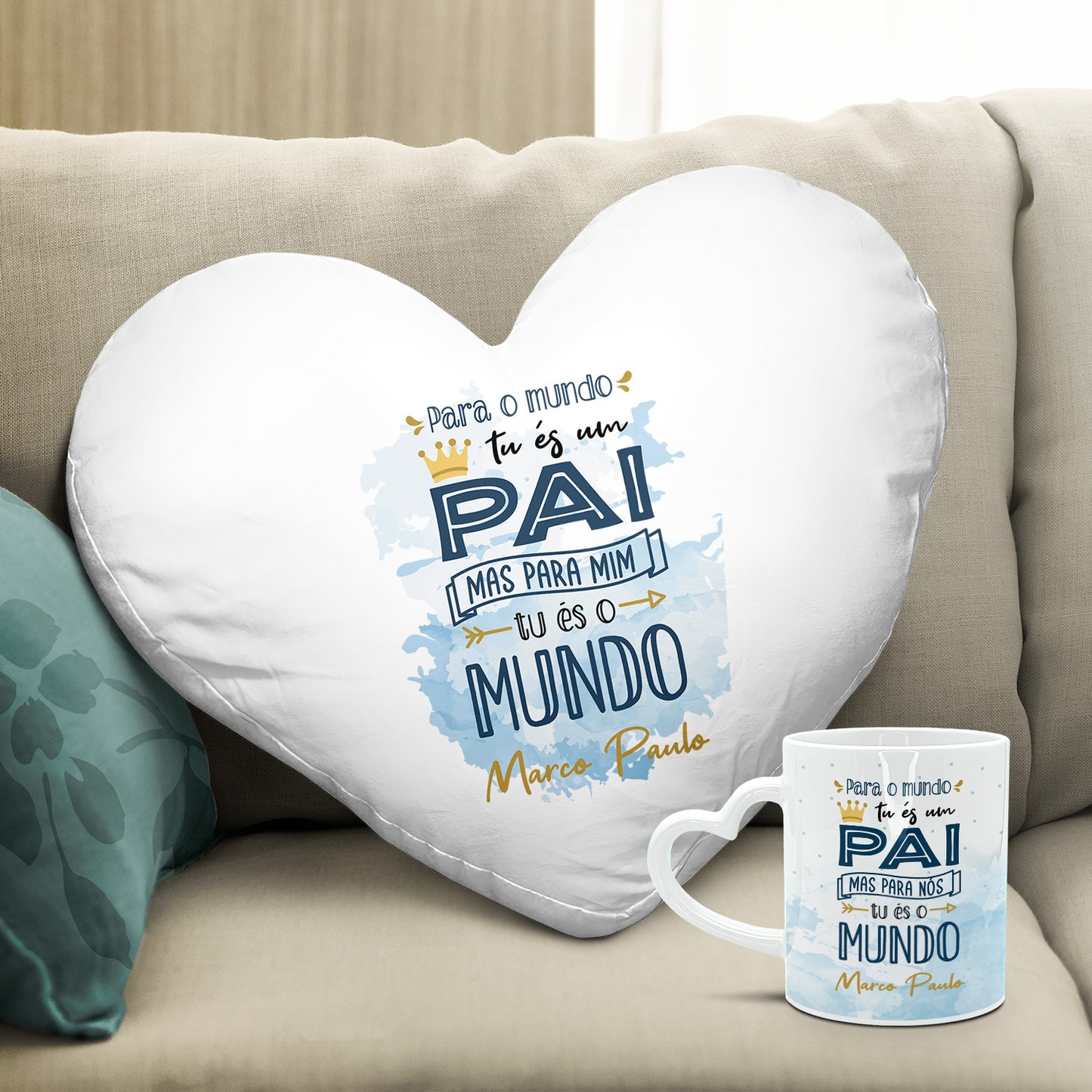 Almofada coração e/ou Caneca pega coração "Tu és o mundo"