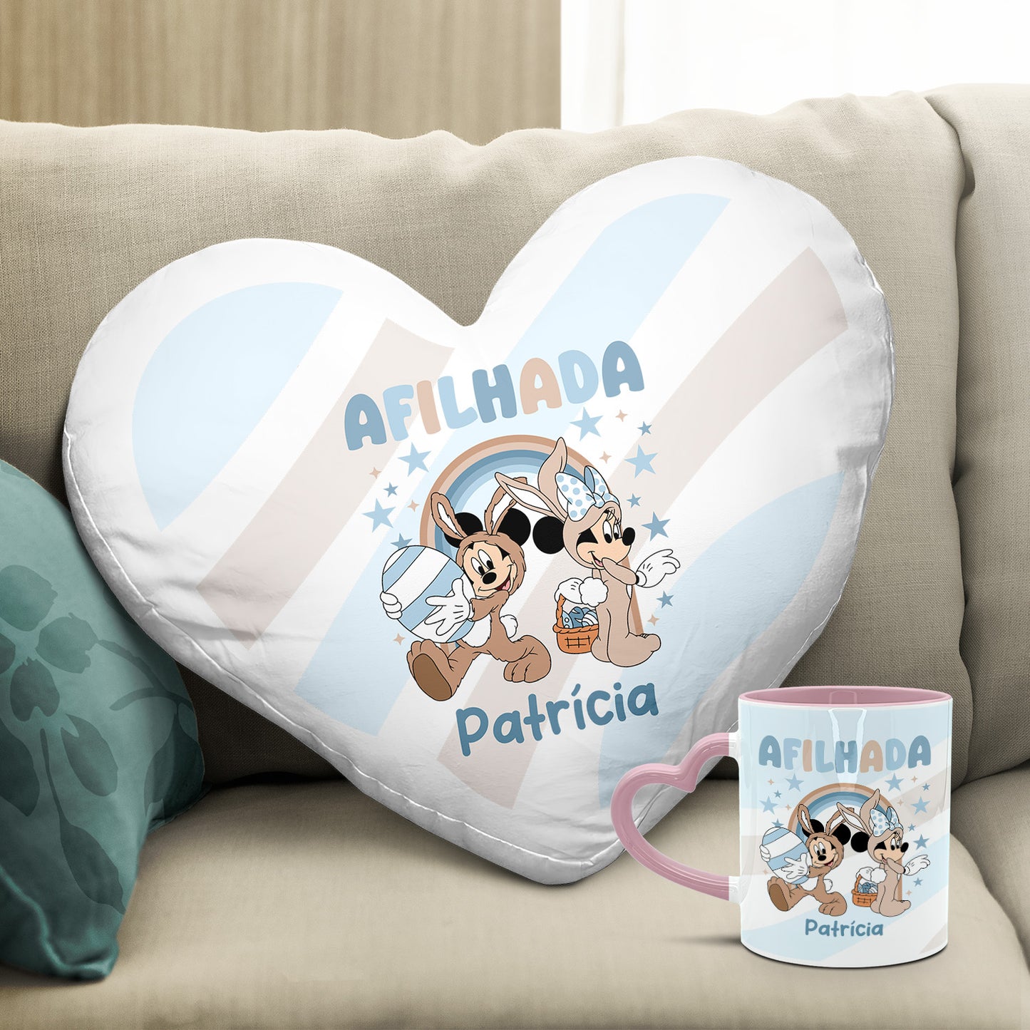 Almofada coração e/ou Caneca pega coração "Páscoa Animada"
