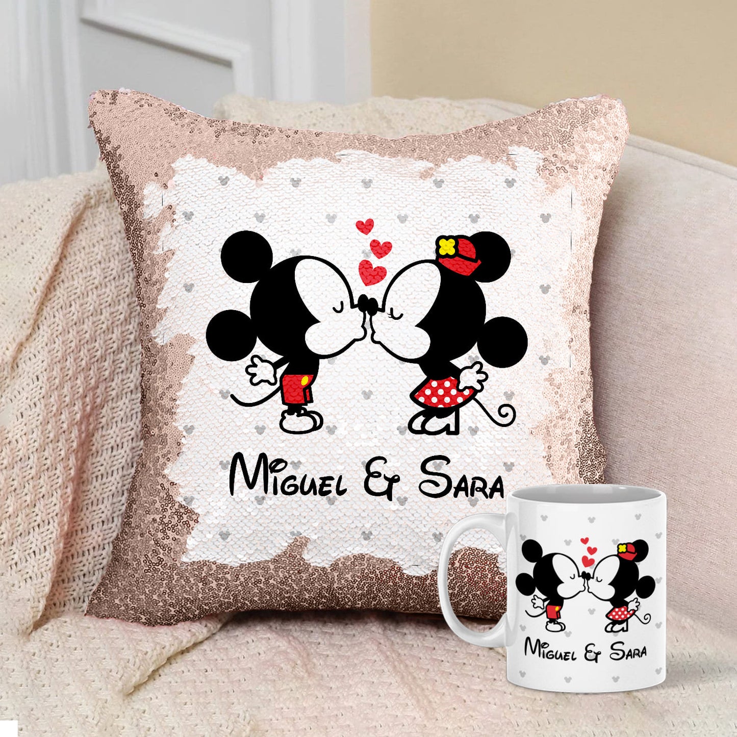 Almofada Lantejoulas e/ou Caneca "Apaixonados"