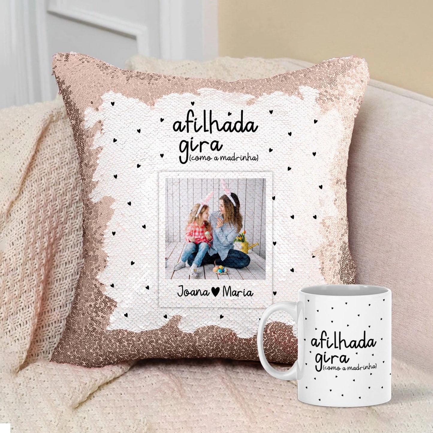 Almofada Lantejoulas e/ou Caneca "Giro(a)"