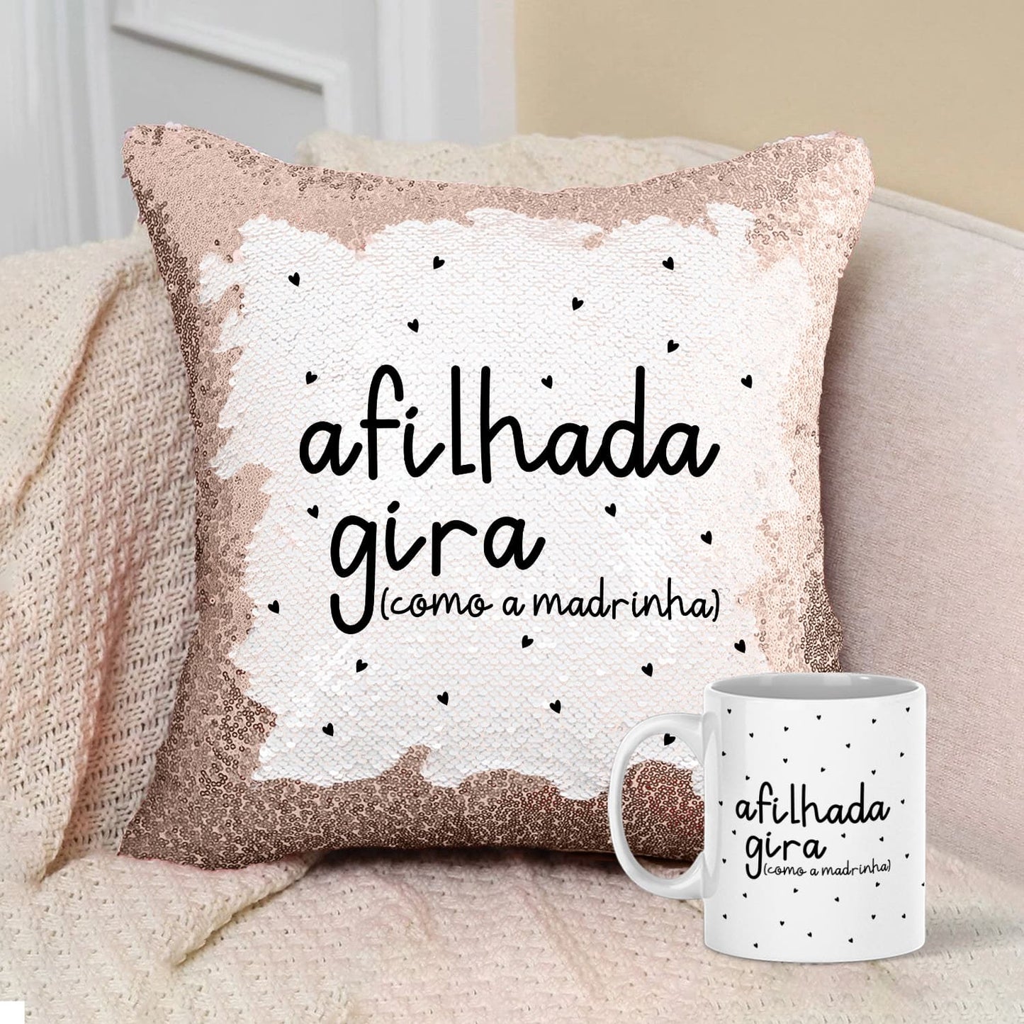 Almofada Lantejoulas e/ou Caneca "Giro(a)"