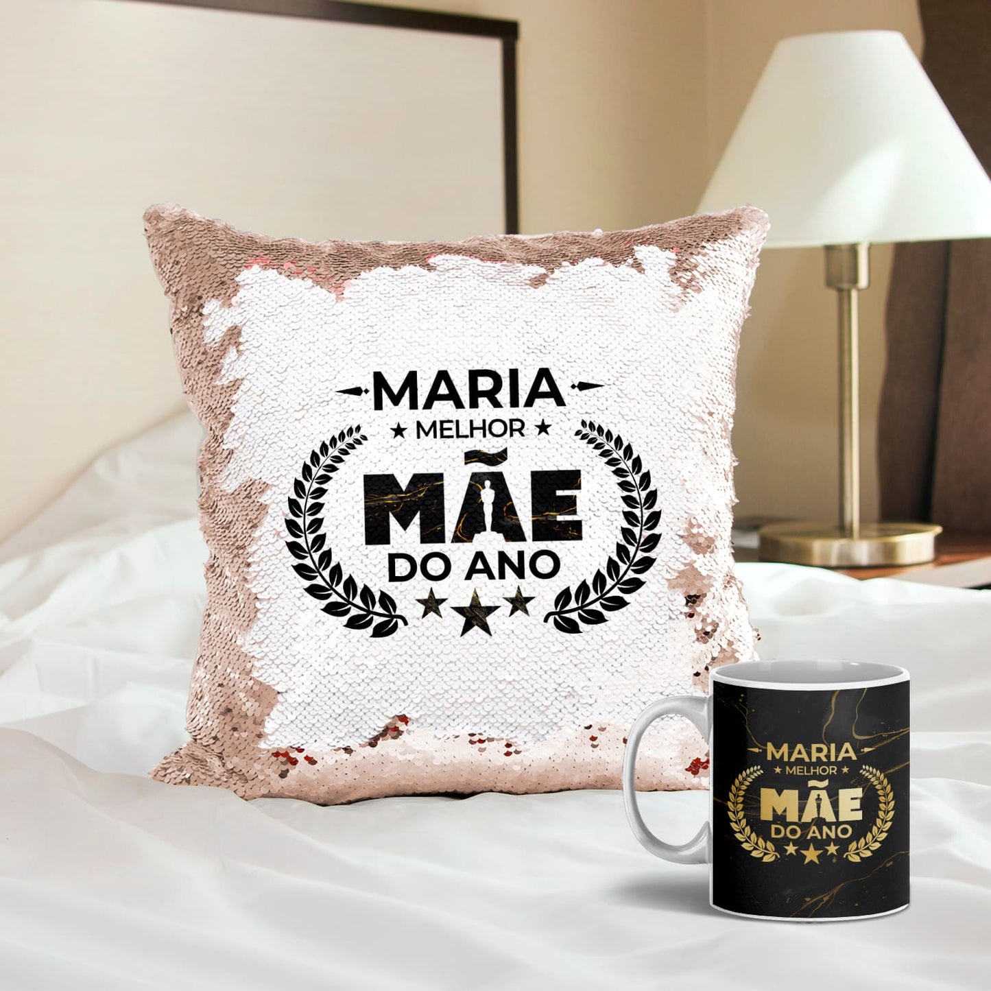 Almofada Lantejoulas e/ou Caneca "Óscar: melhor mãe do ano"